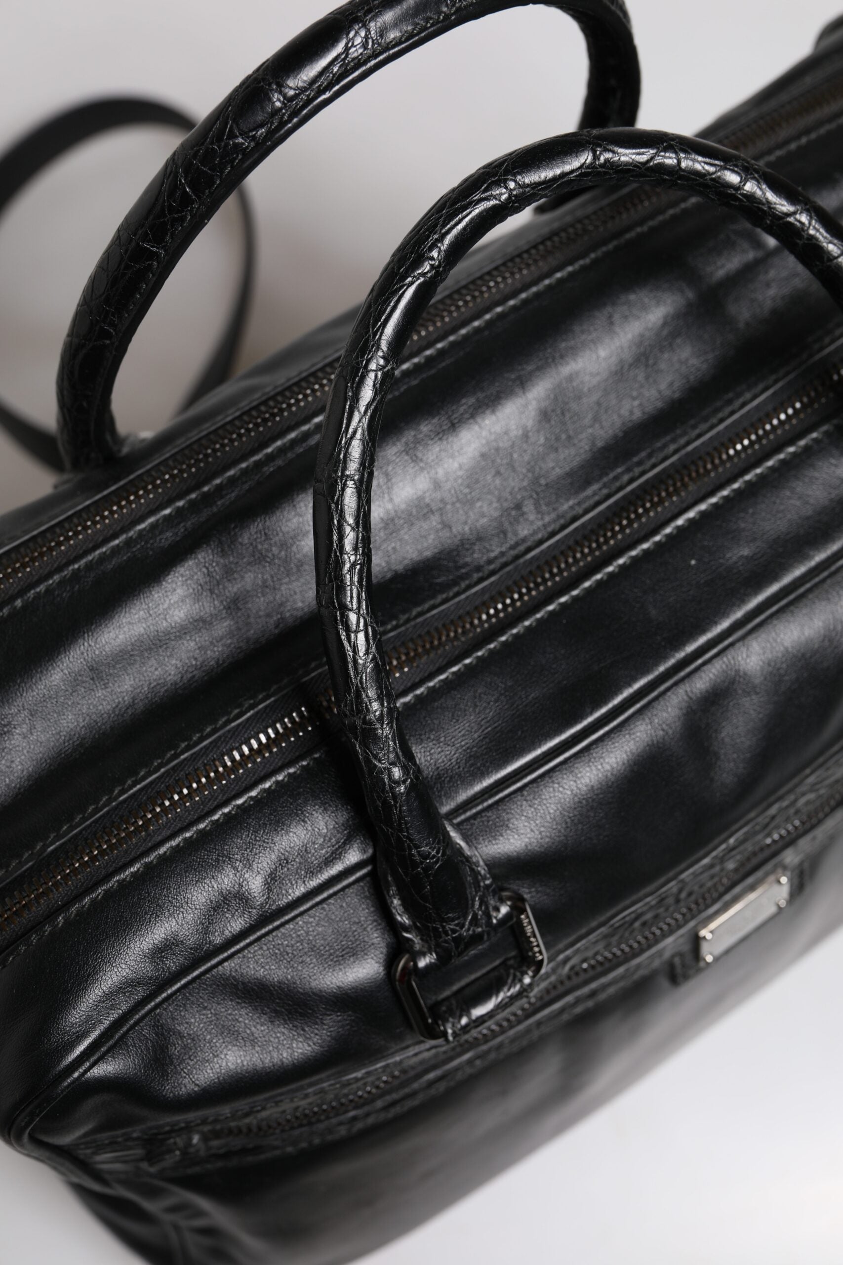 Dolce & Gabbana Black Leather Messenger Shoulder Strap Bag