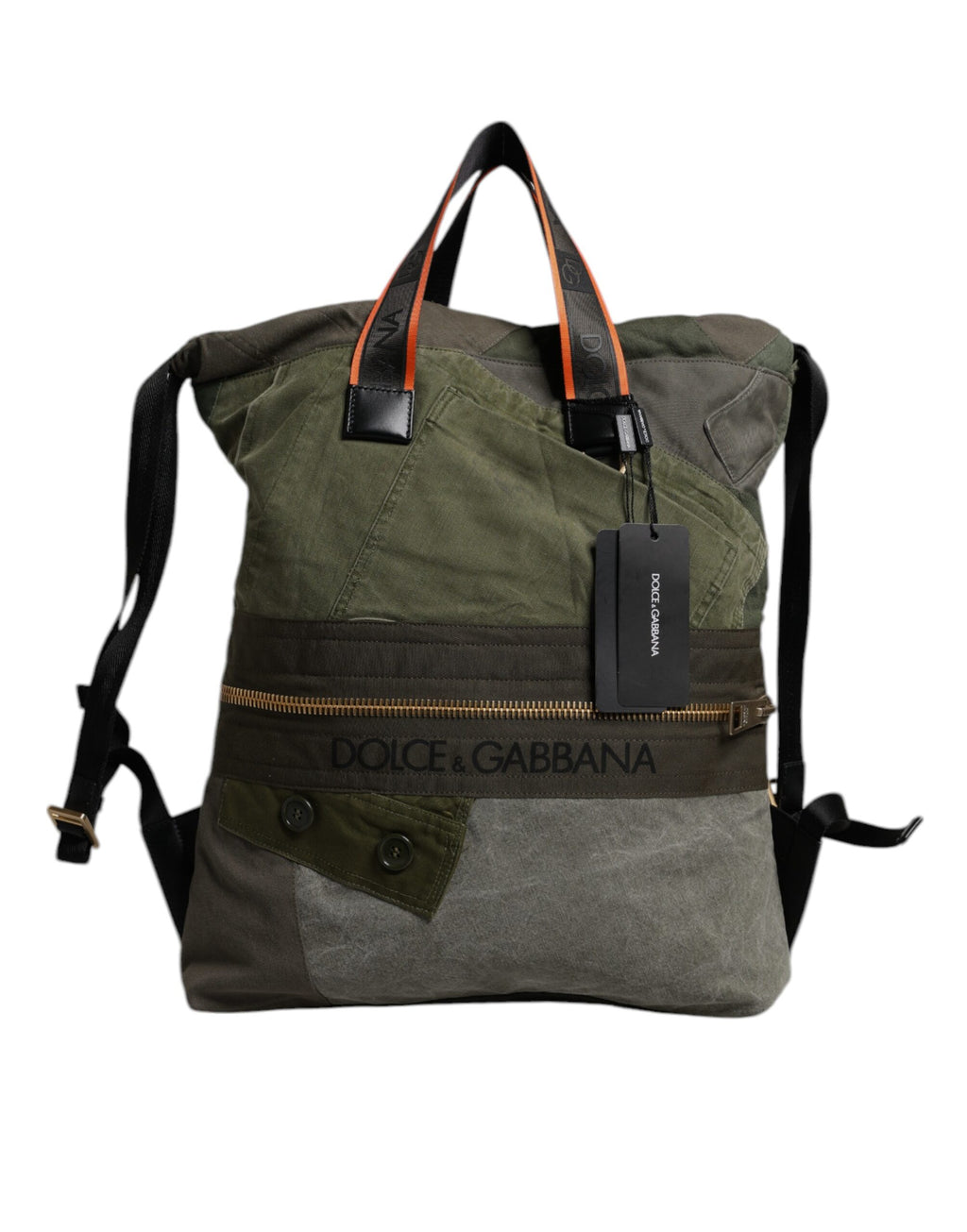 Dolce & Gabbana Military Green Patchwork Rucksack Backpack Bag
