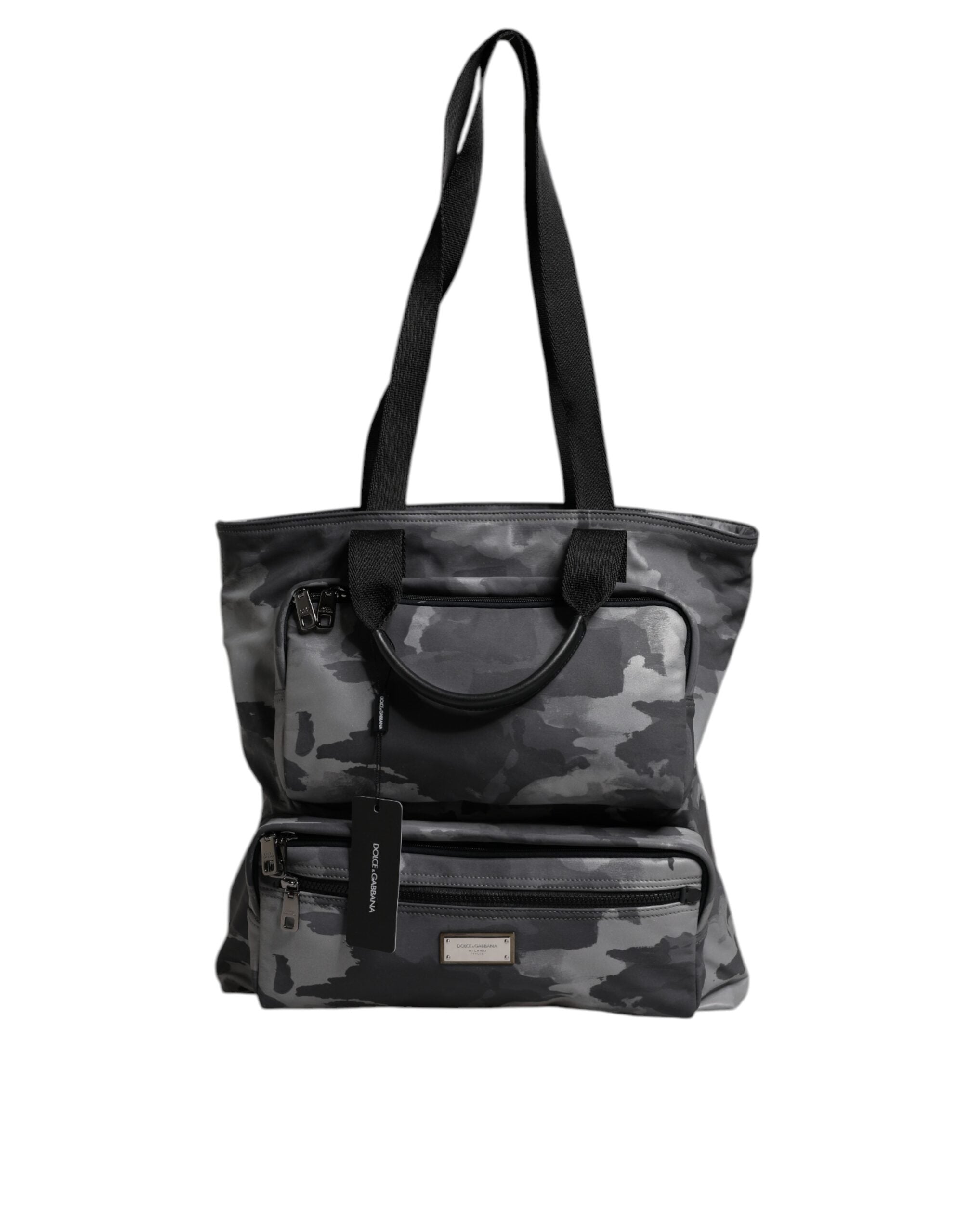 Dolce & Gabbana Gray Camo Cotton Multiple Compartments Tote Bag