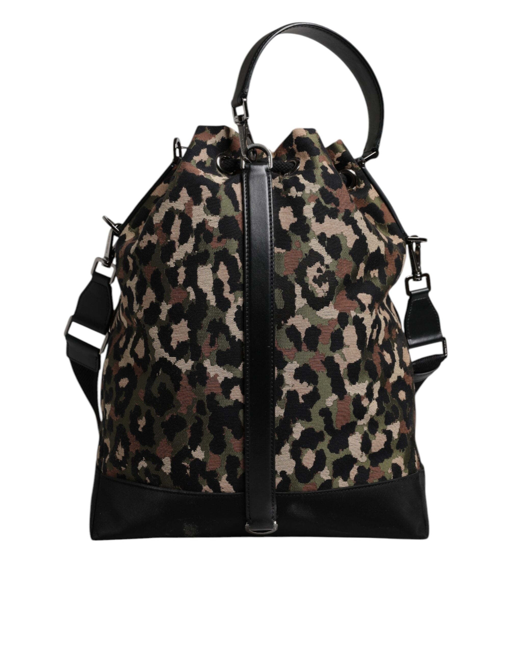 Dolce & Gabbana Multicolor Leopard Cotton Shoulder Bucket Bag