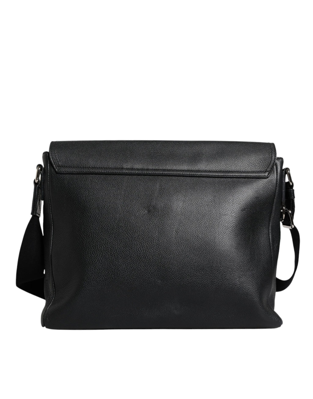 Dolce & Gabbana Black Logo Plaque Leather Messenger Shoulder Strap Bag