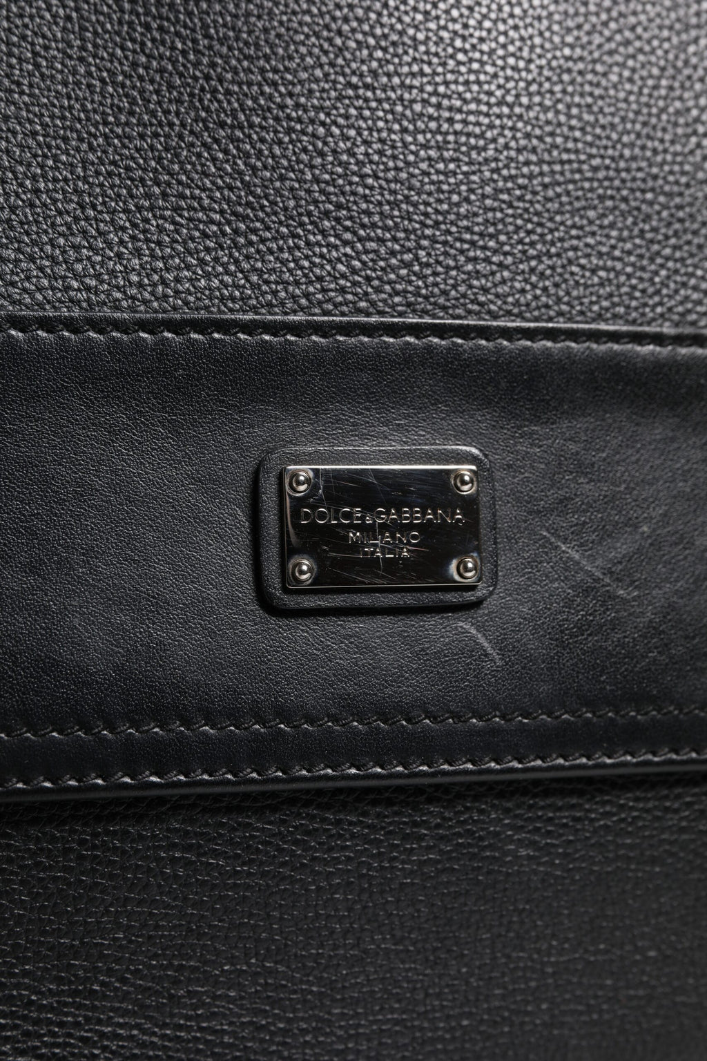 Dolce & Gabbana Black Logo Plaque Leather Messenger Shoulder Strap Bag
