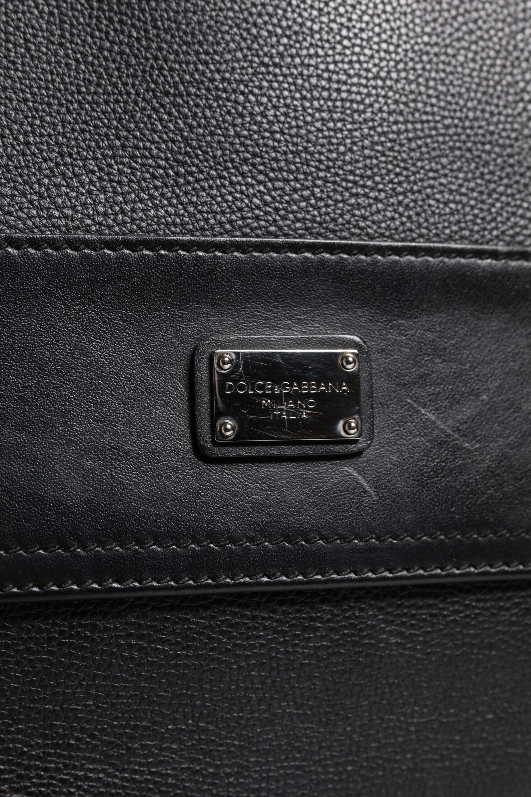 Dolce & Gabbana Black Logo Plaque Leather Messenger Shoulder Strap Bag