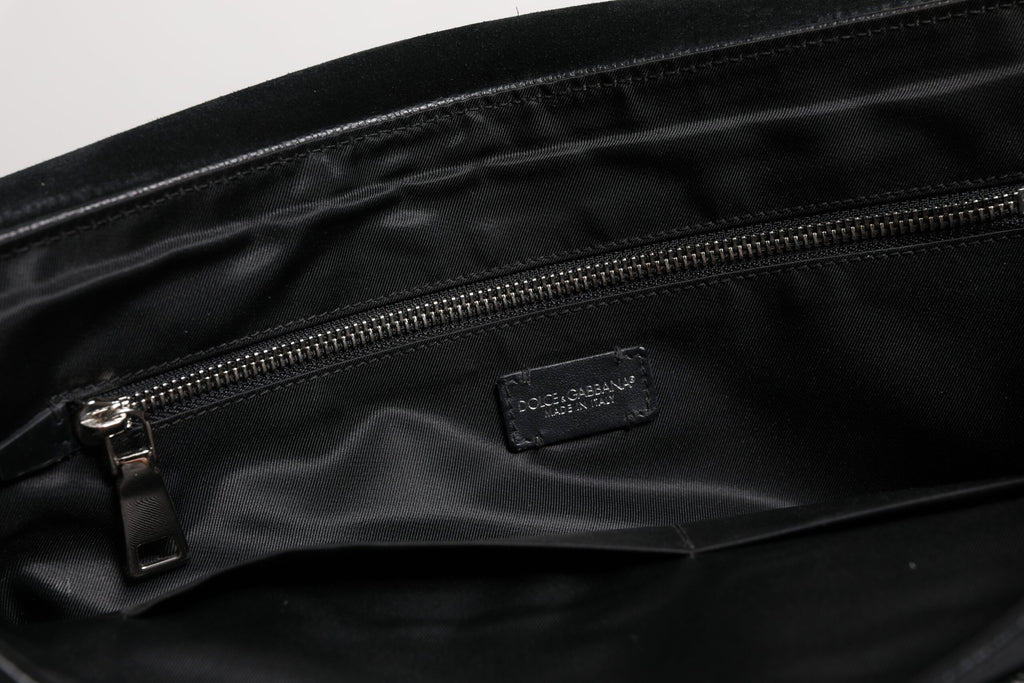 Dolce & Gabbana Black Logo Plaque Leather Messenger Shoulder Strap Bag