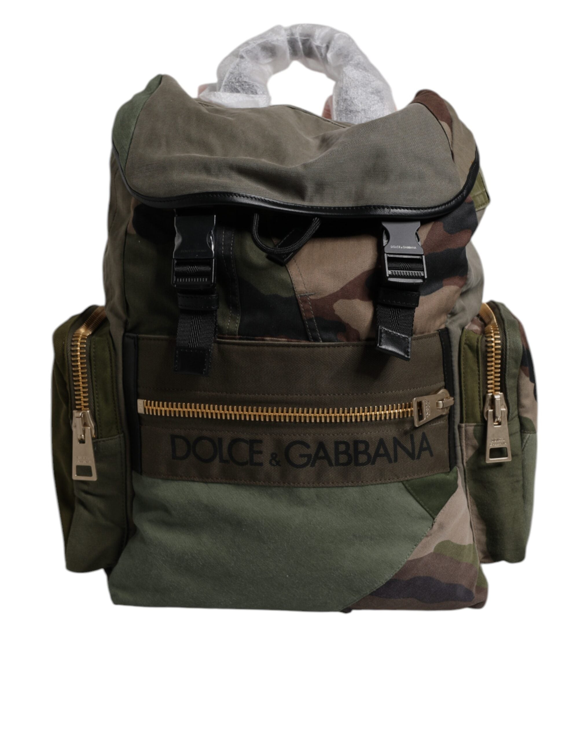 Dolce & Gabbana Military Green Patchwork Travel Backpack Bag