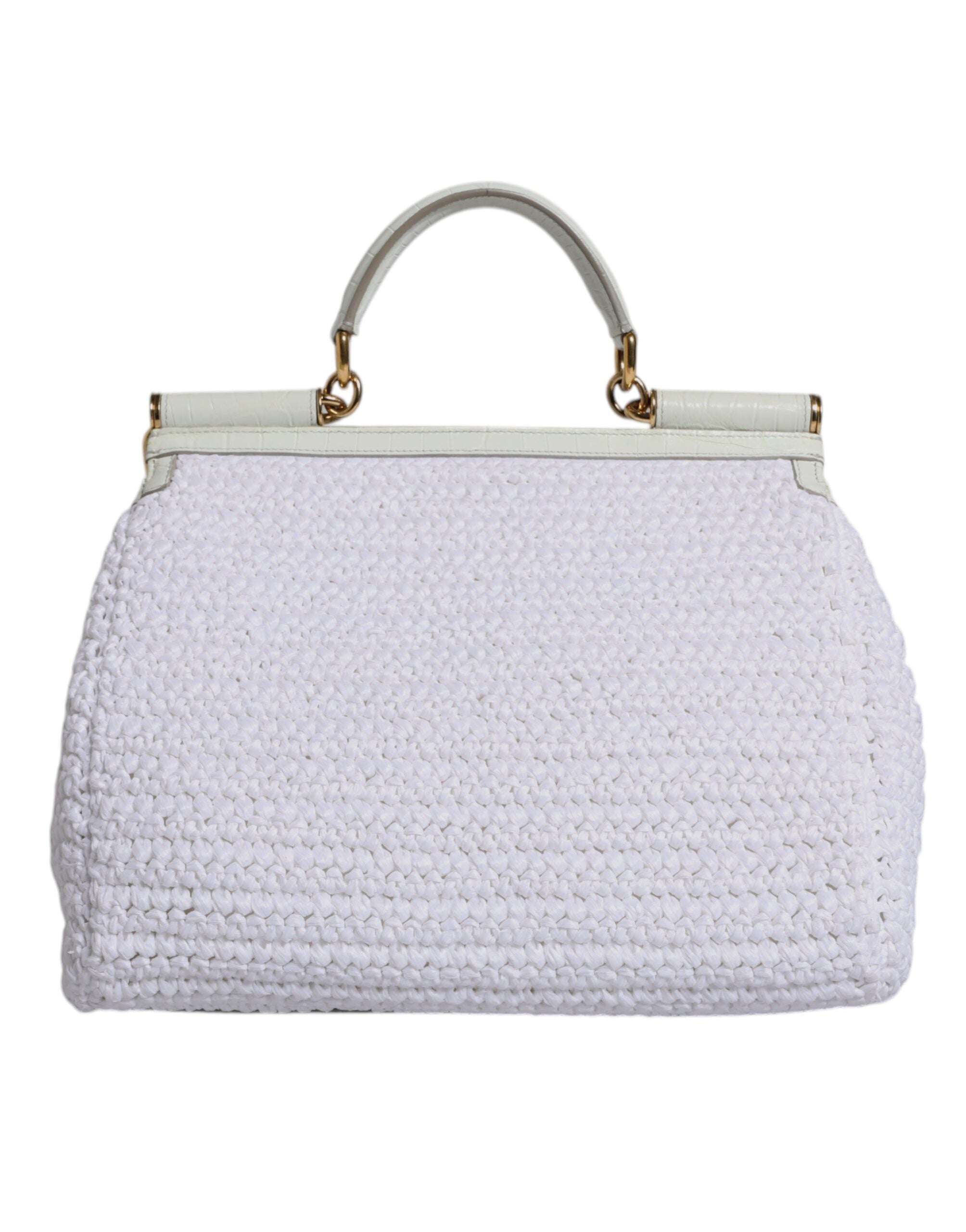 Dolce & Gabbana White Rafia Leather Top Handle Crossbody Bag
