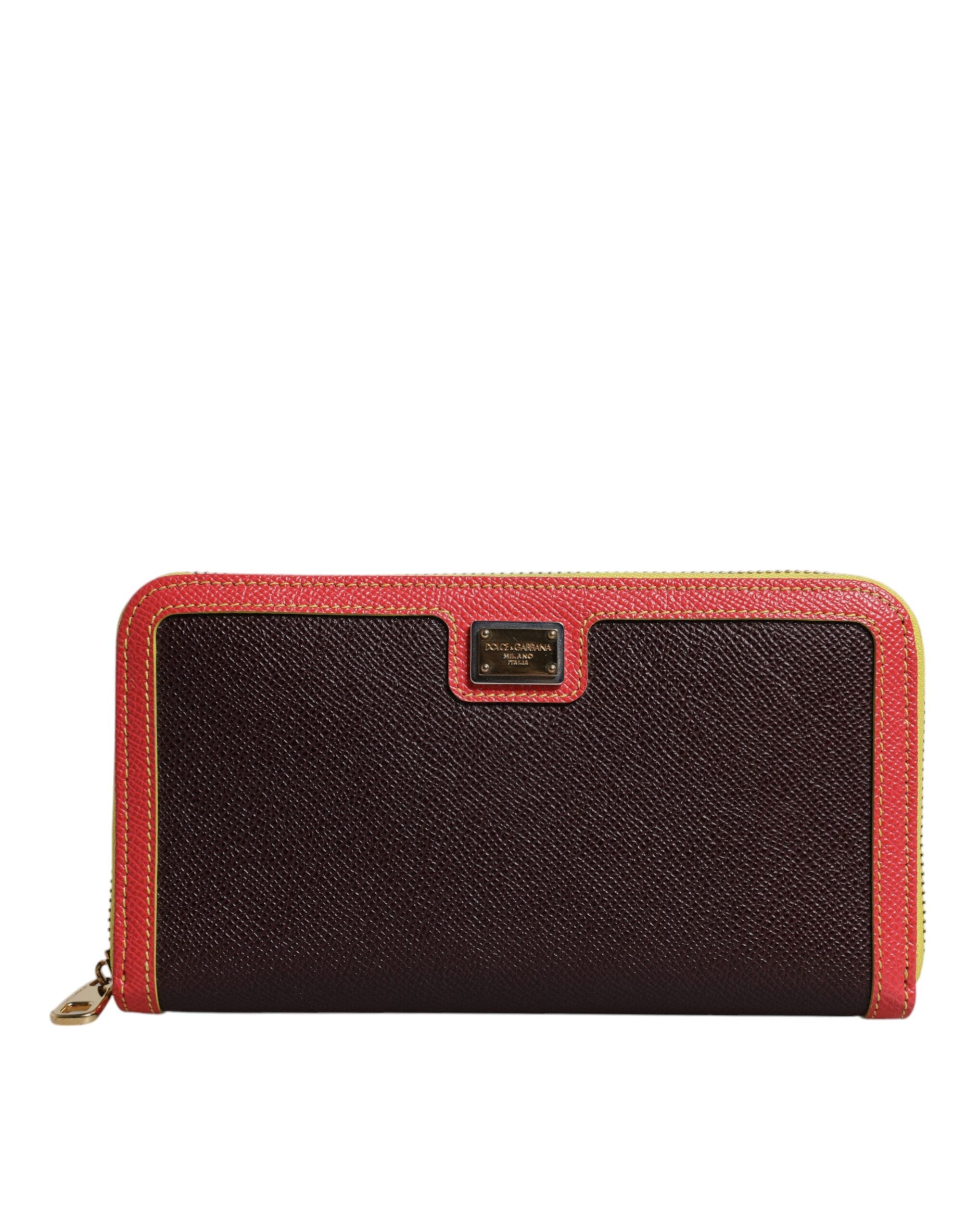 Dolce & Gabbana Brown Textured Leather Zip Around Continental Wallet