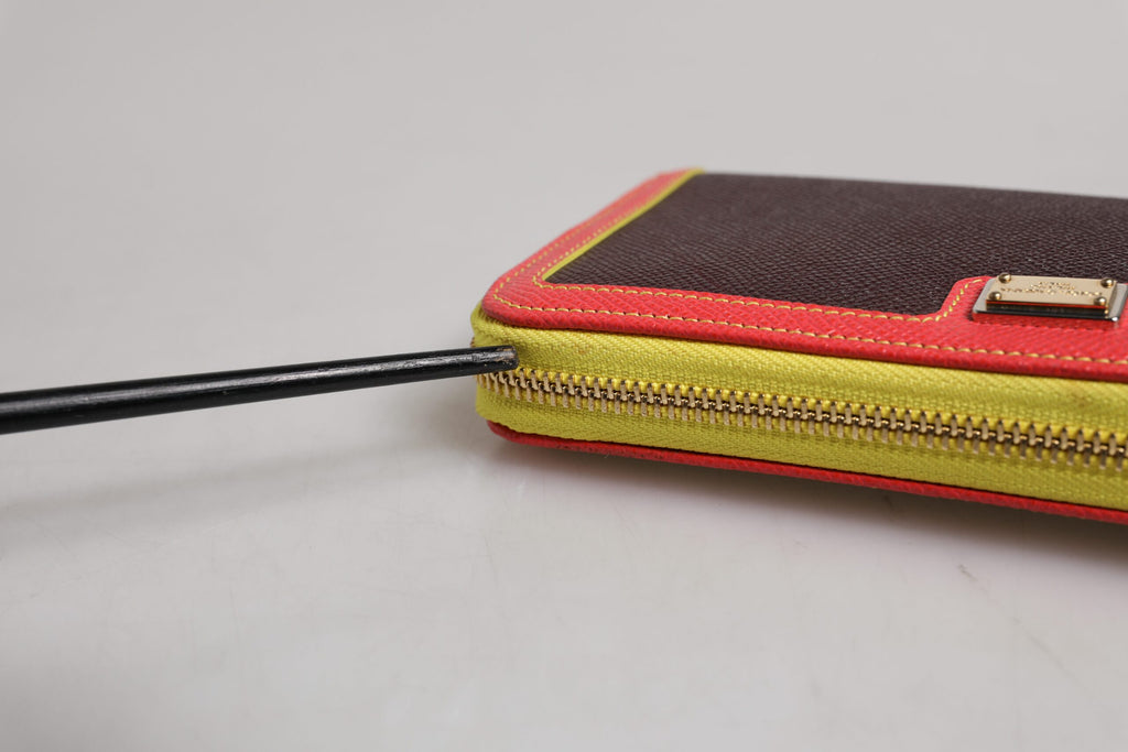 Dolce & Gabbana Brown Textured Leather Zip Around Continental Wallet
