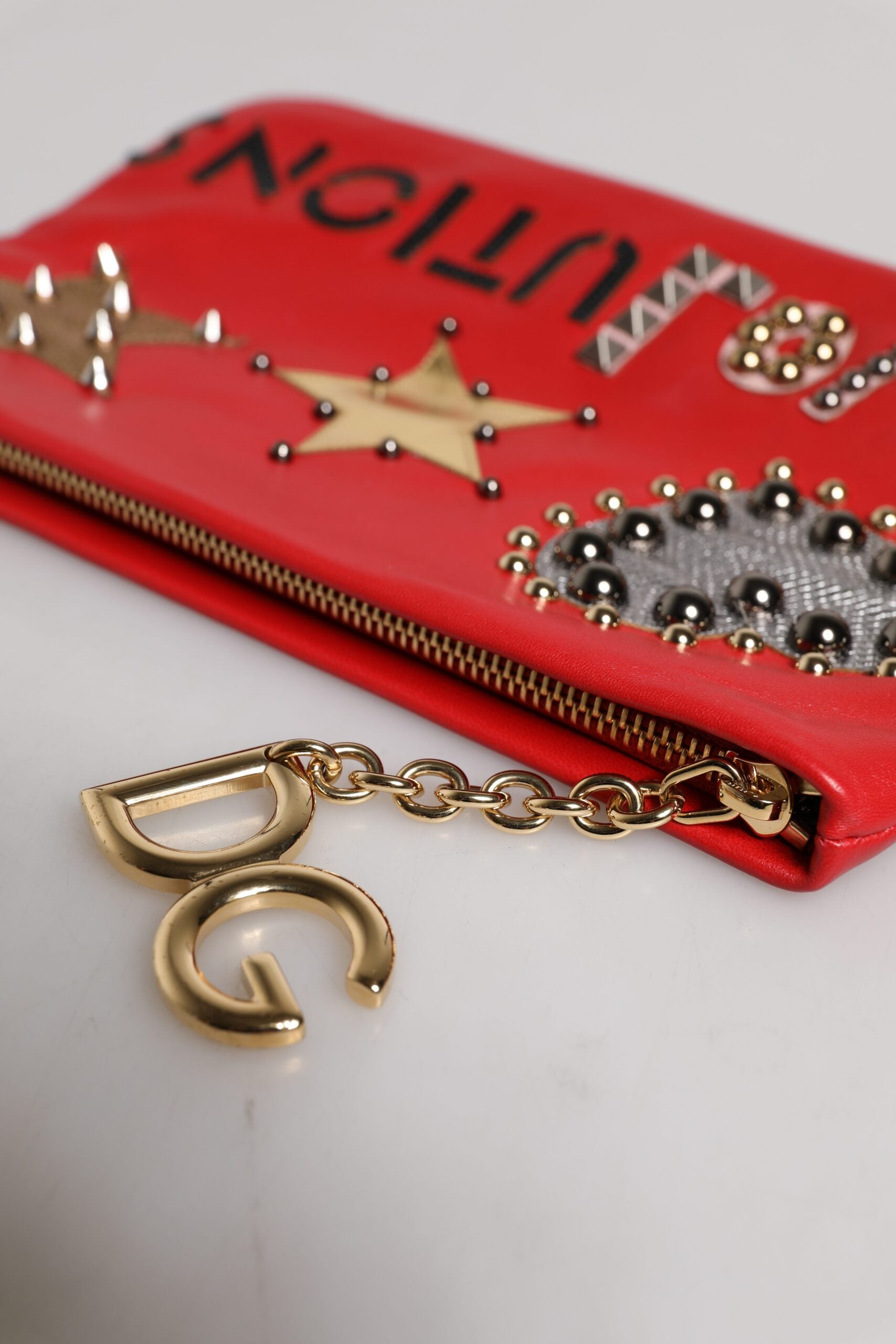 Dolce & Gabbana Red Revolutions Embellished Leather Clutch Bag