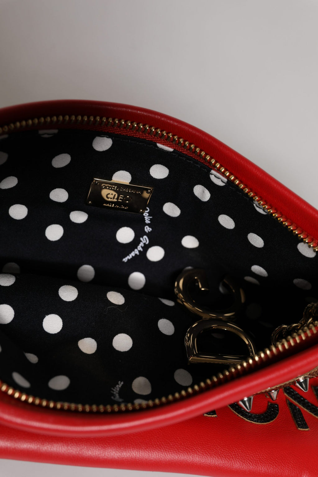 Dolce & Gabbana Red Revolutions Embellished Leather Clutch Bag