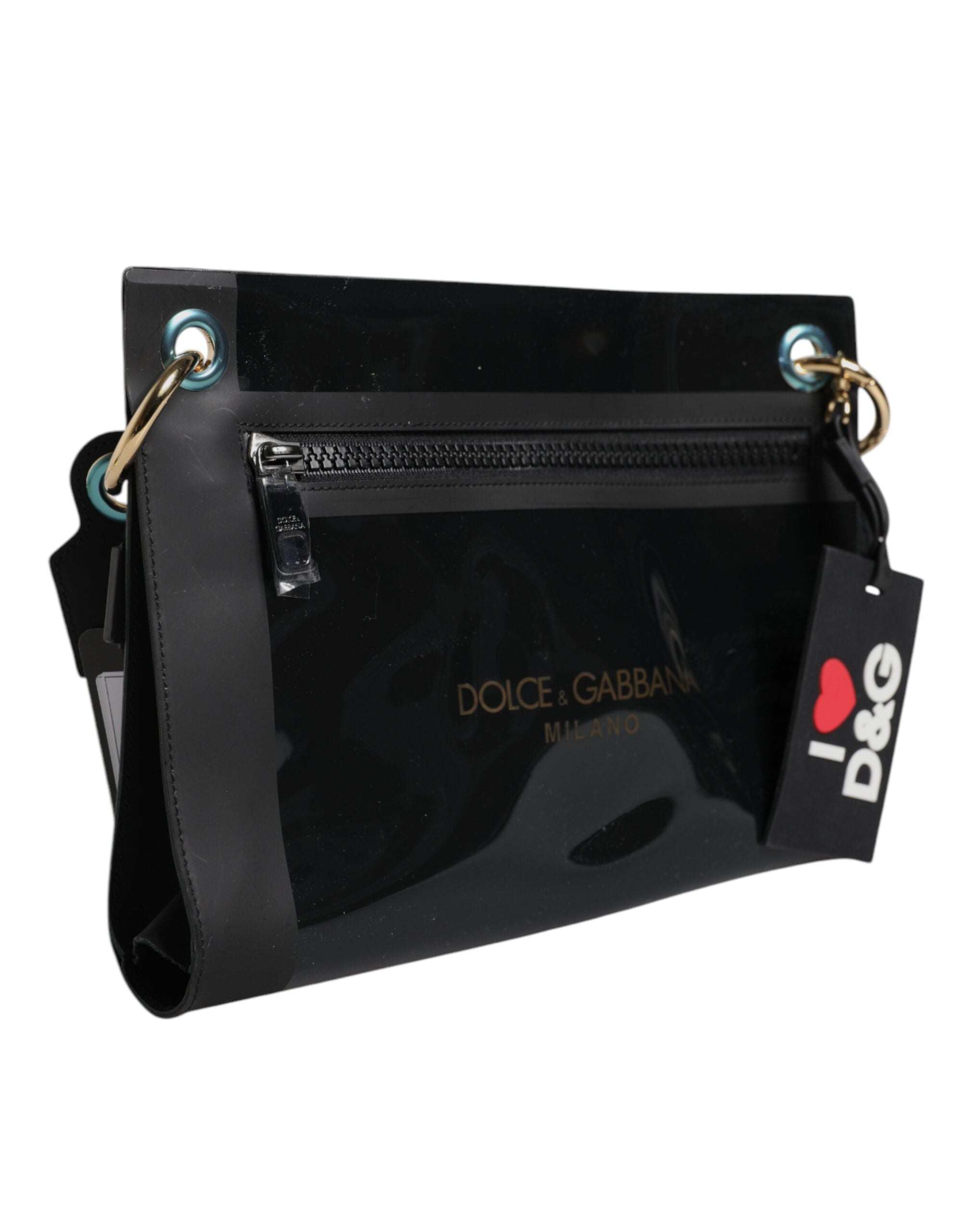 Dolce & Gabbana Black PVC Leather Pouch Shoulder Strap Bag