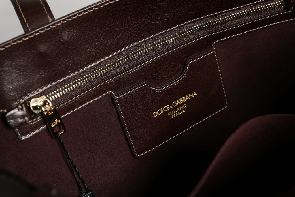 Dolce & Gabbana Brown Leopard Leather Shoulder Strap Tote Bag