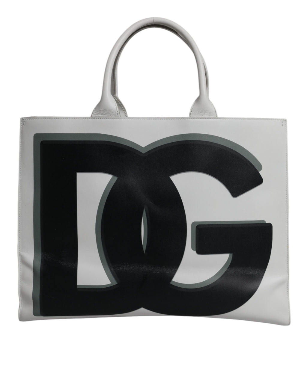 Dolce & Gabbana White Logo Print DG Daily Calfskin Shopping Tote Bag