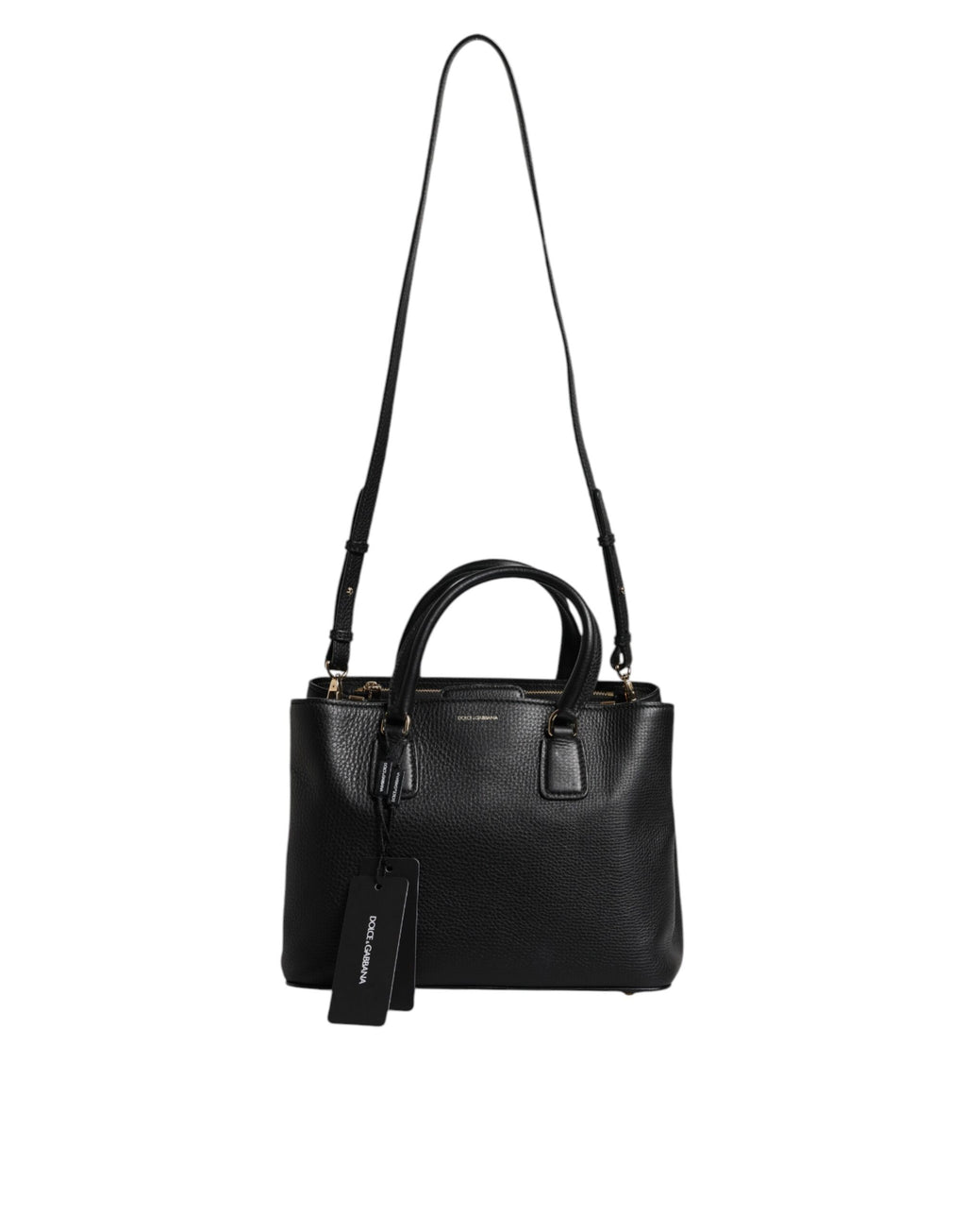 Dolce & Gabbana Black Calf Leather Logo Plaque Shoulder Handbag Bag