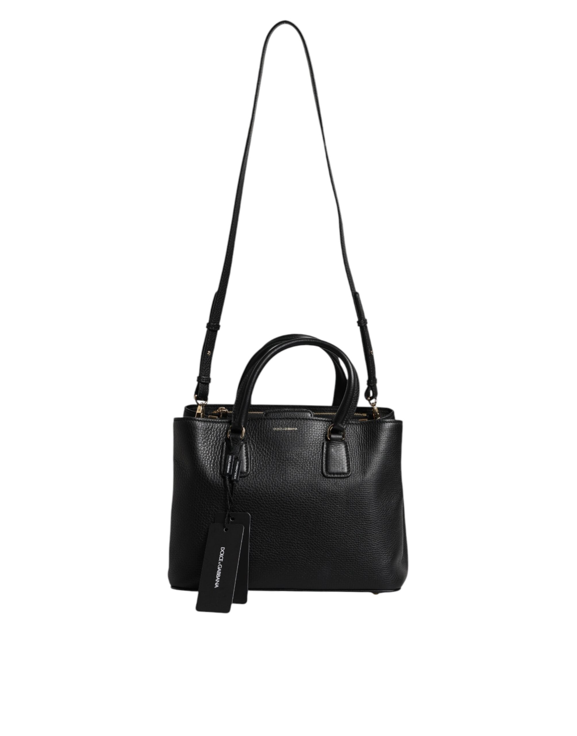 Dolce & Gabbana Black Calf Leather Logo Plaque Shoulder Handbag Bag