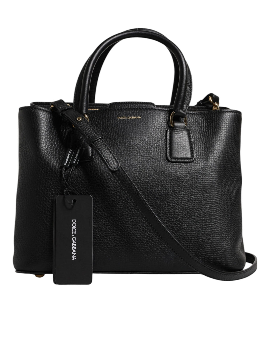 Dolce & Gabbana Black Calf Leather Logo Plaque Shoulder Handbag Bag