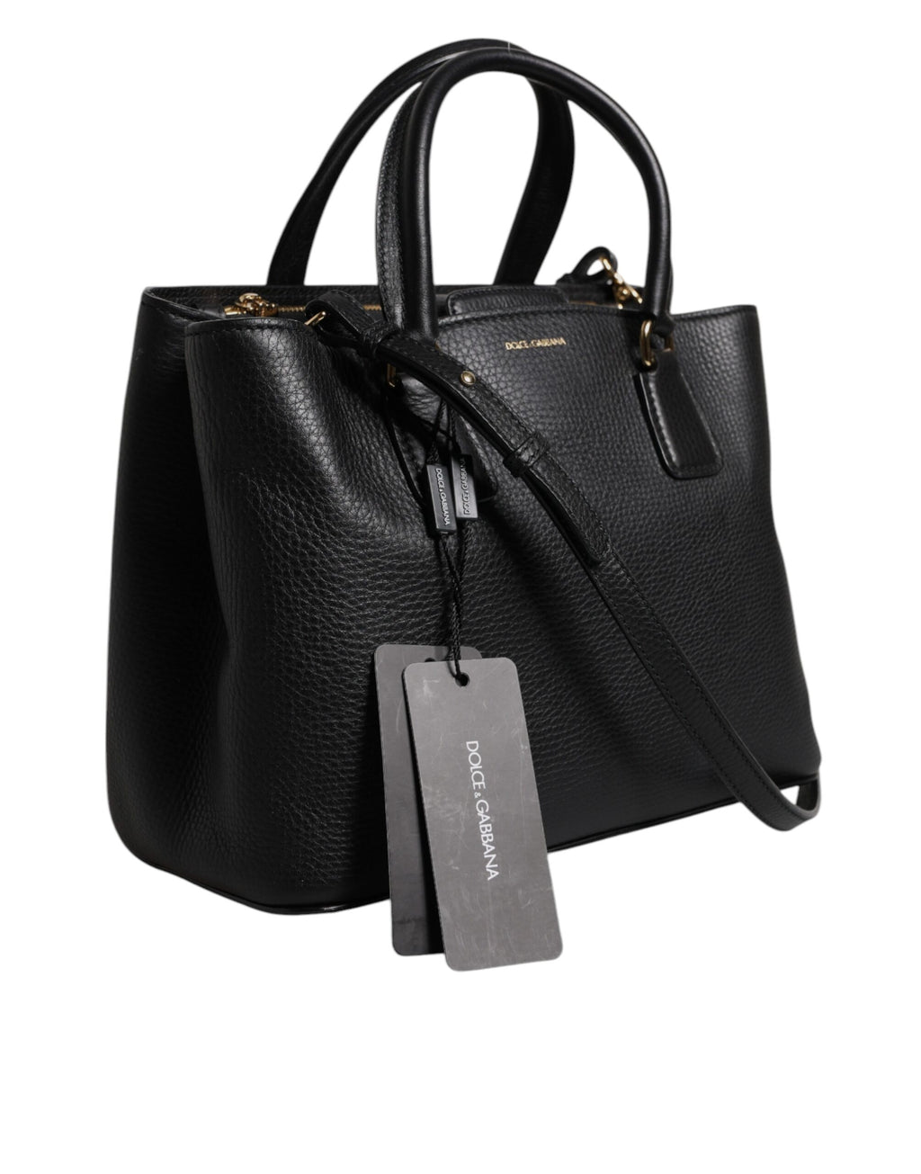 Dolce & Gabbana Black Calf Leather Logo Plaque Shoulder Handbag Bag