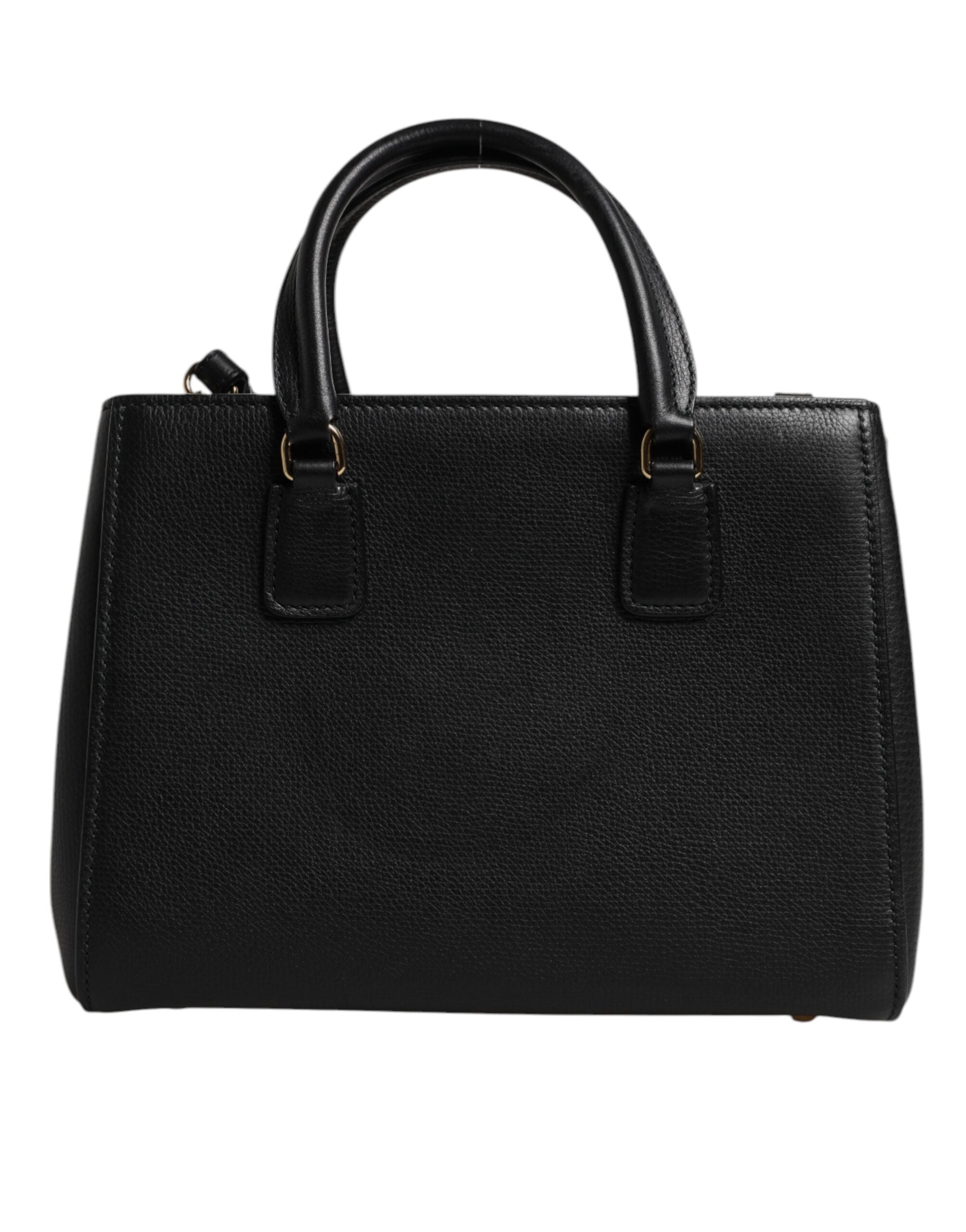 Dolce & Gabbana Black Calf Leather Logo Plaque Shoulder Handbag Bag