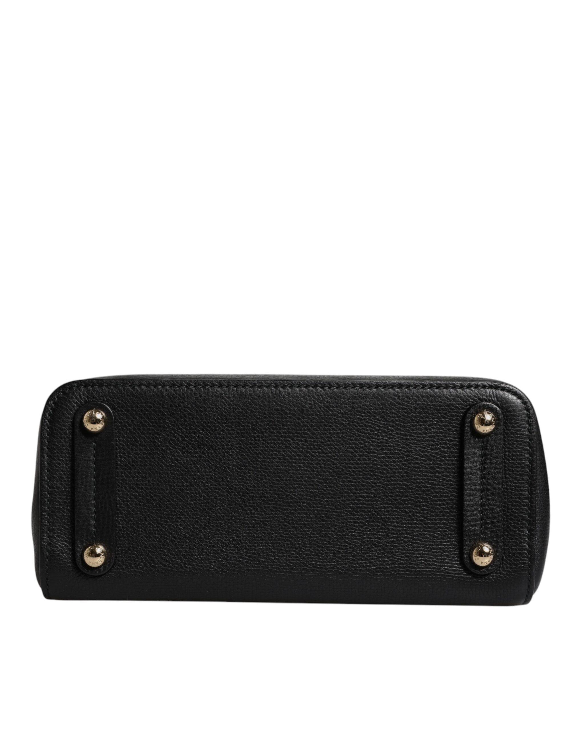 Dolce & Gabbana Black Calf Leather Logo Plaque Shoulder Handbag Bag