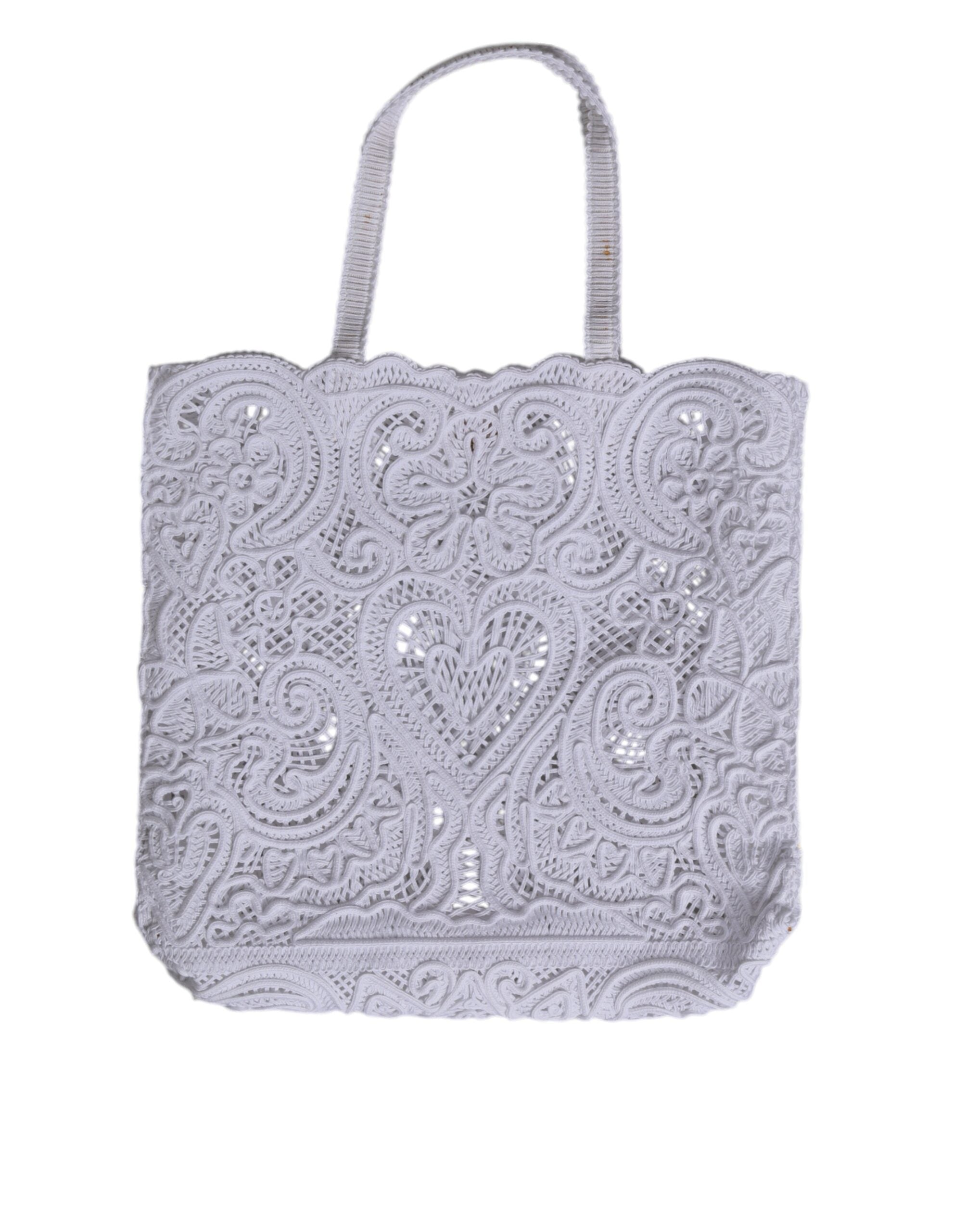 Dolce & Gabbana White Cordonetto Lace Beatrice Tote Shopping Bag