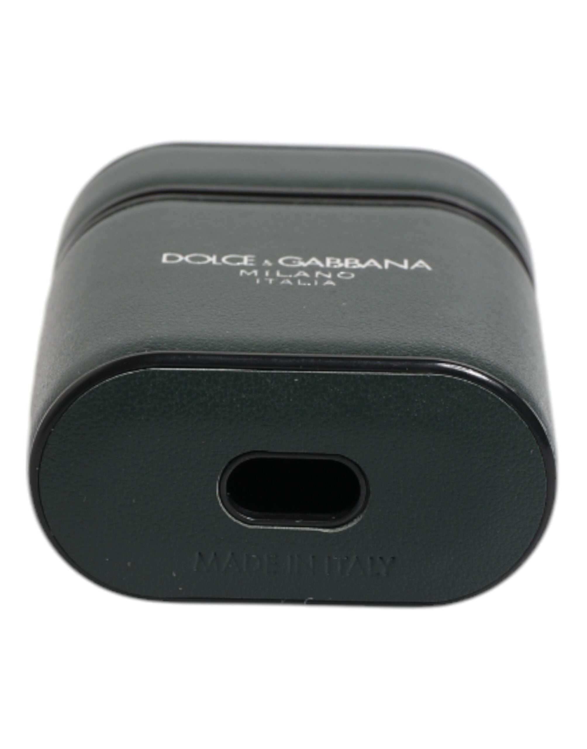 Dolce & Gabbana Black Calfskin Leather Logo Print Flip Holder Airpods Case