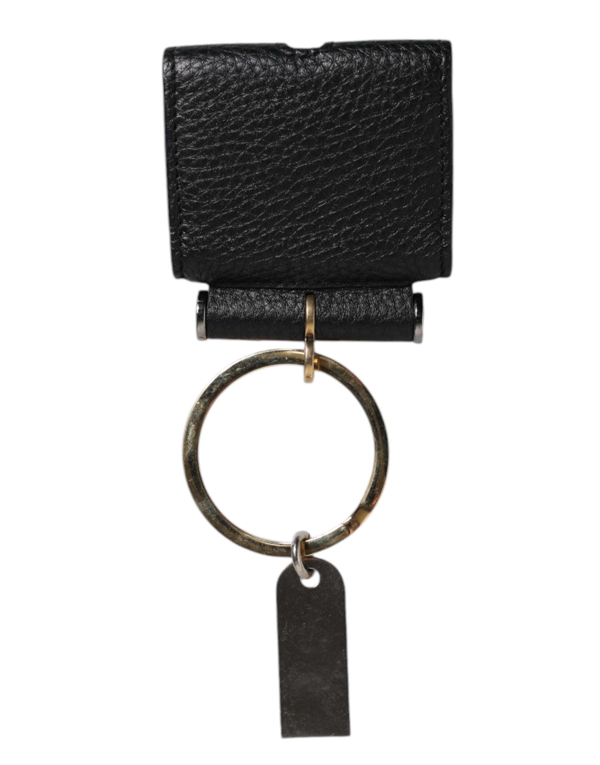 Dolce & Gabbana Black Leather Strap Gold Metal Logo Plaque Airpods Case