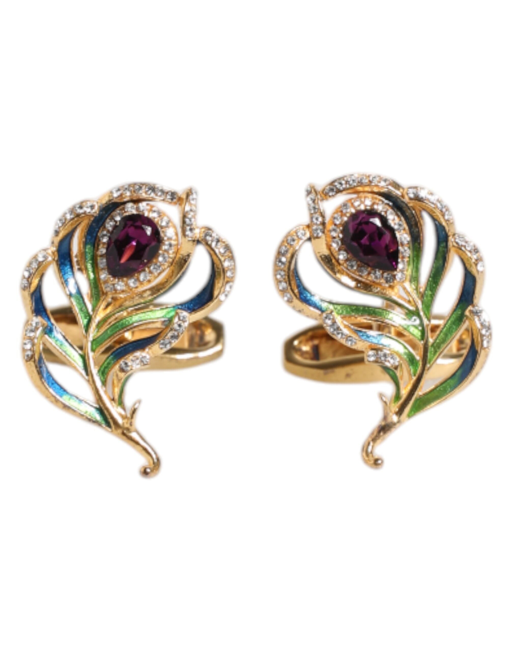 Dolce & Gabbana Multicolor Peacock Feathers 925 Sterling Silver Cufflink