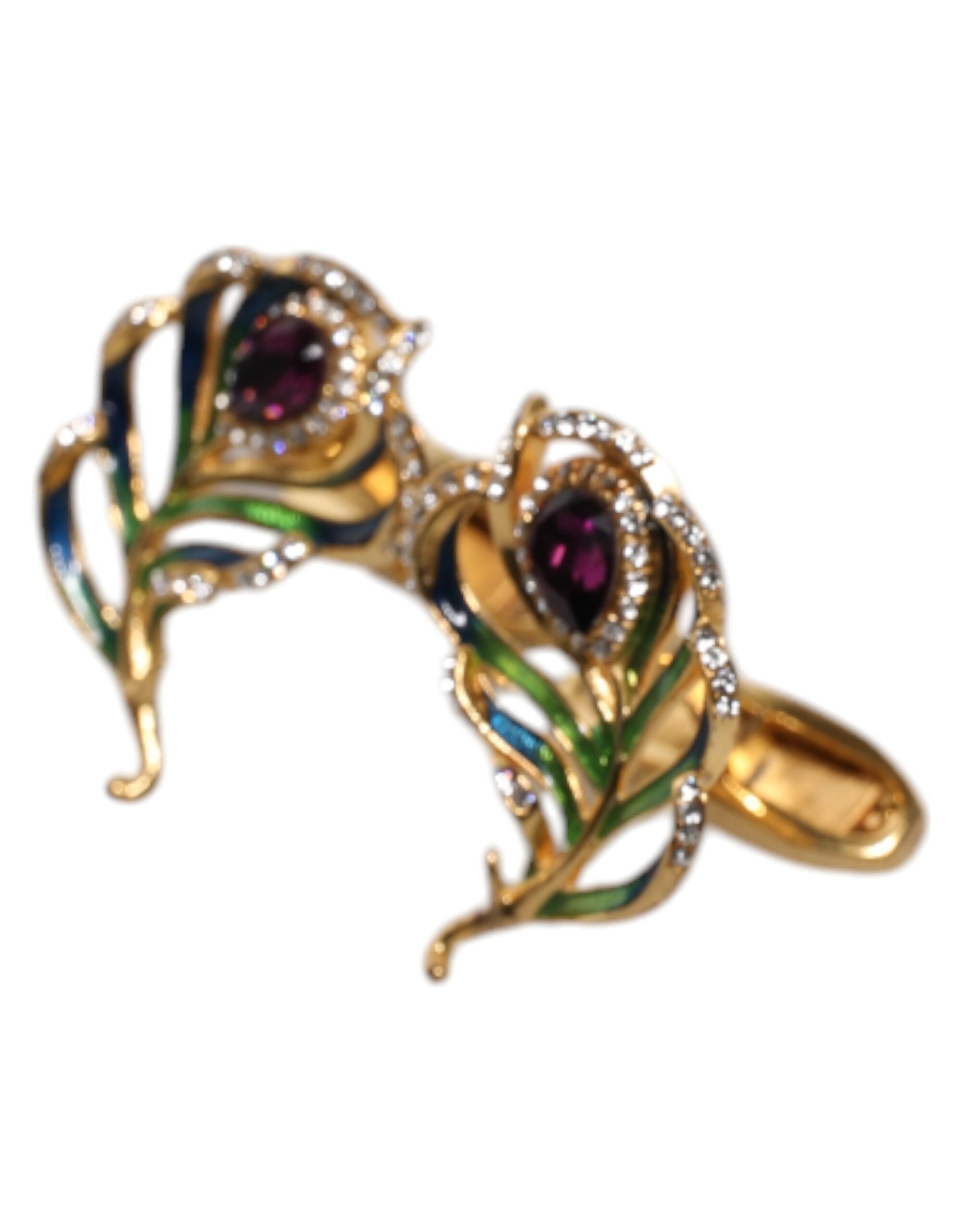 Dolce & Gabbana Multicolor Peacock Feathers 925 Sterling Silver Cufflink