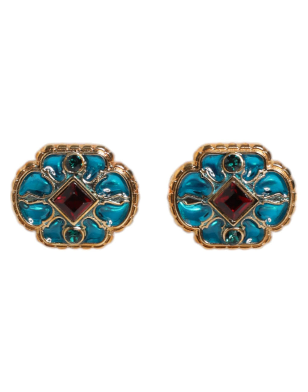 Dolce & Gabbana Gold Brass Blue Enameled Flower Cufflink
