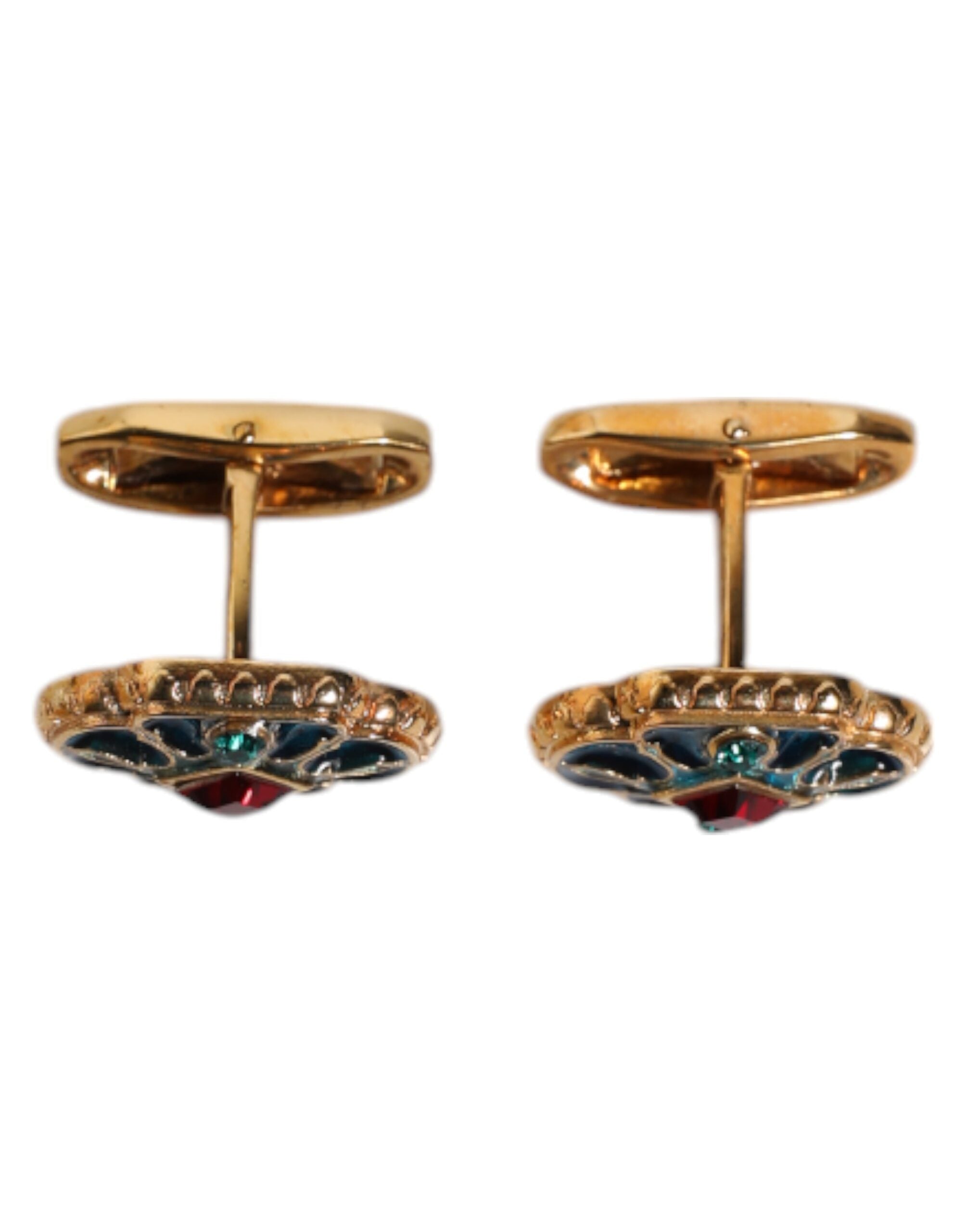 Dolce & Gabbana Gold Brass Blue Enameled Flower Cufflink