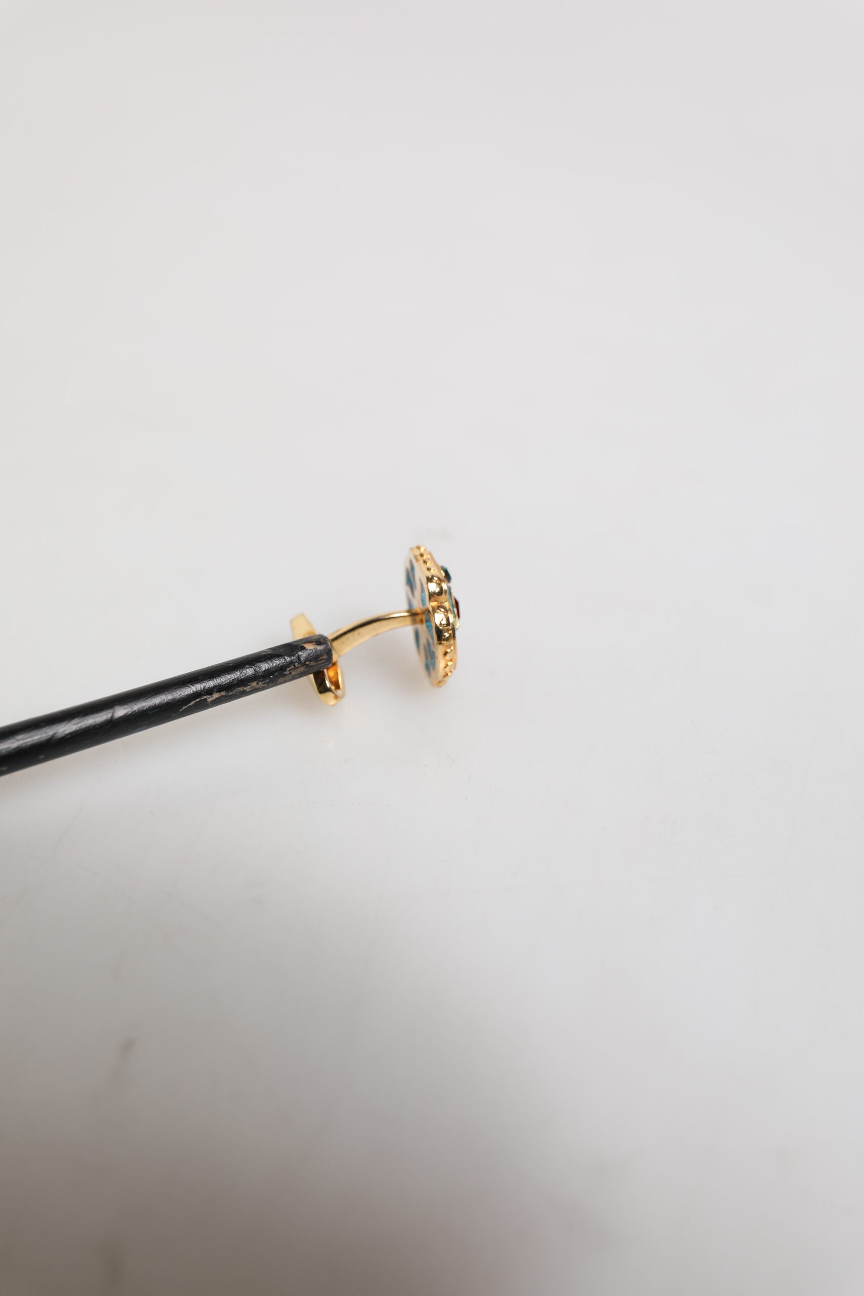 Dolce & Gabbana Gold Brass Blue Enameled Flower Cufflink