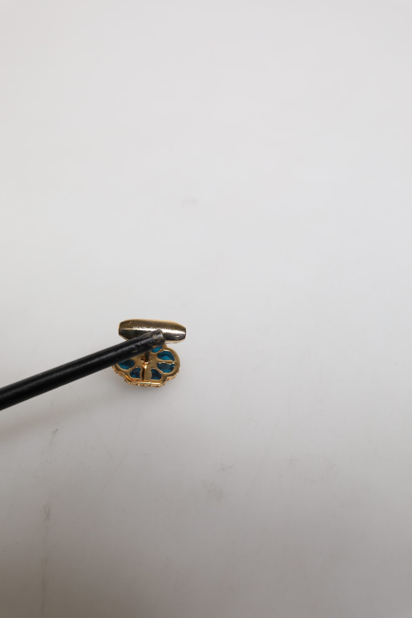 Dolce & Gabbana Gold Brass Blue Enameled Flower Cufflink