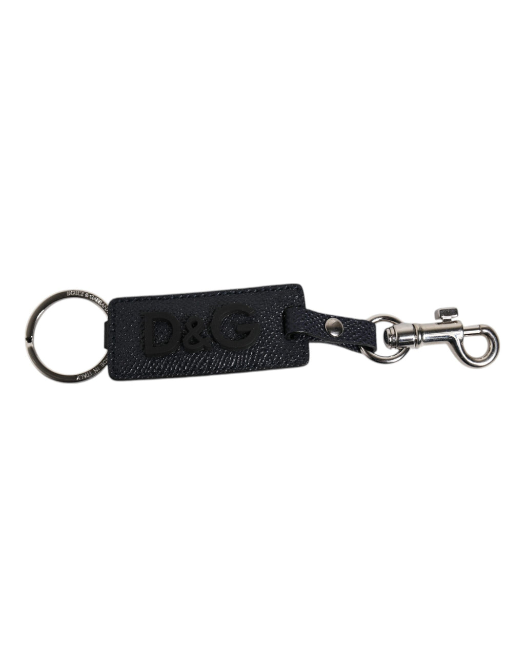 Dolce & Gabbana Blue Calf Leather DG Logo Silver Brass Keyring Keychain