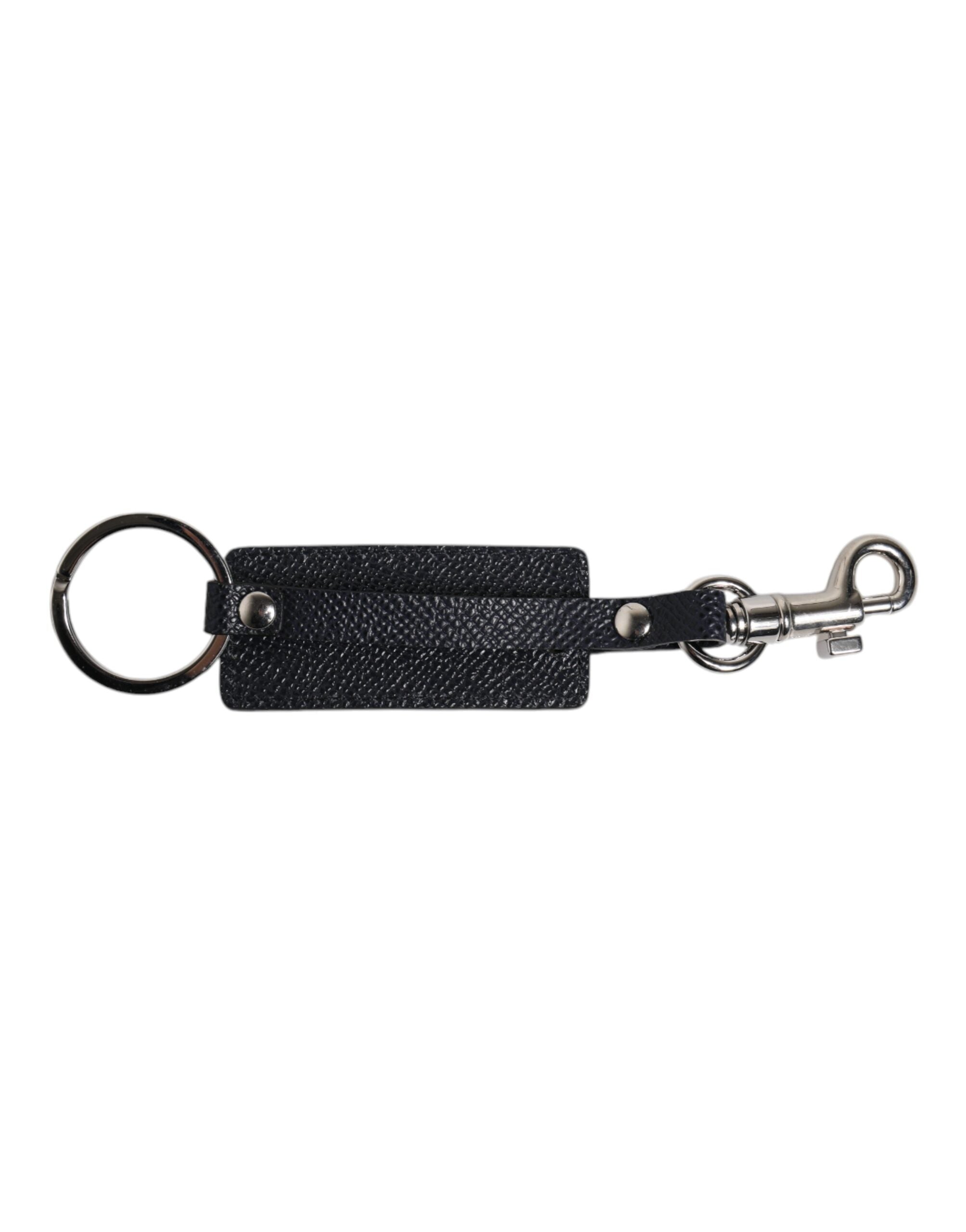 Dolce & Gabbana Blue Calf Leather DG Logo Silver Brass Keyring Keychain