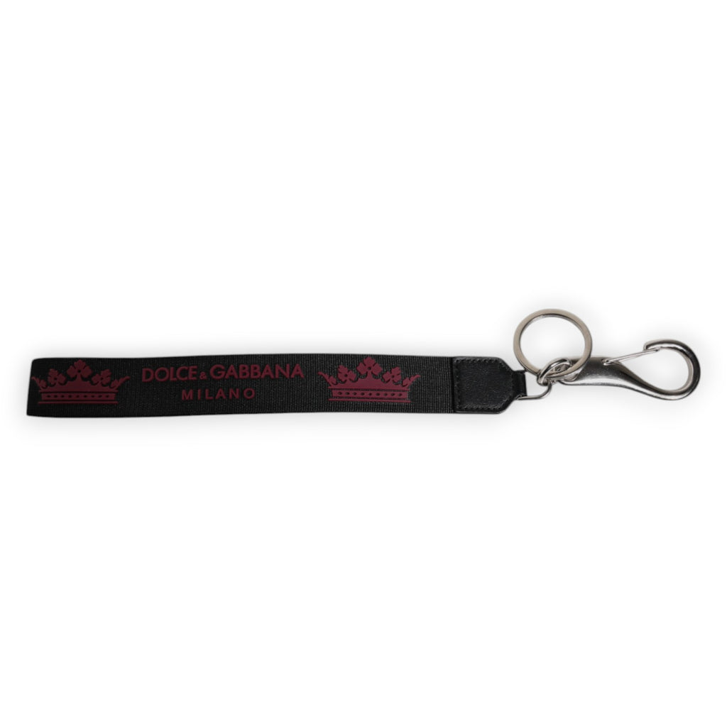 Dolce & Gabbana Black Nylon Logo DG Crown Men's Holder Keychain Keyring