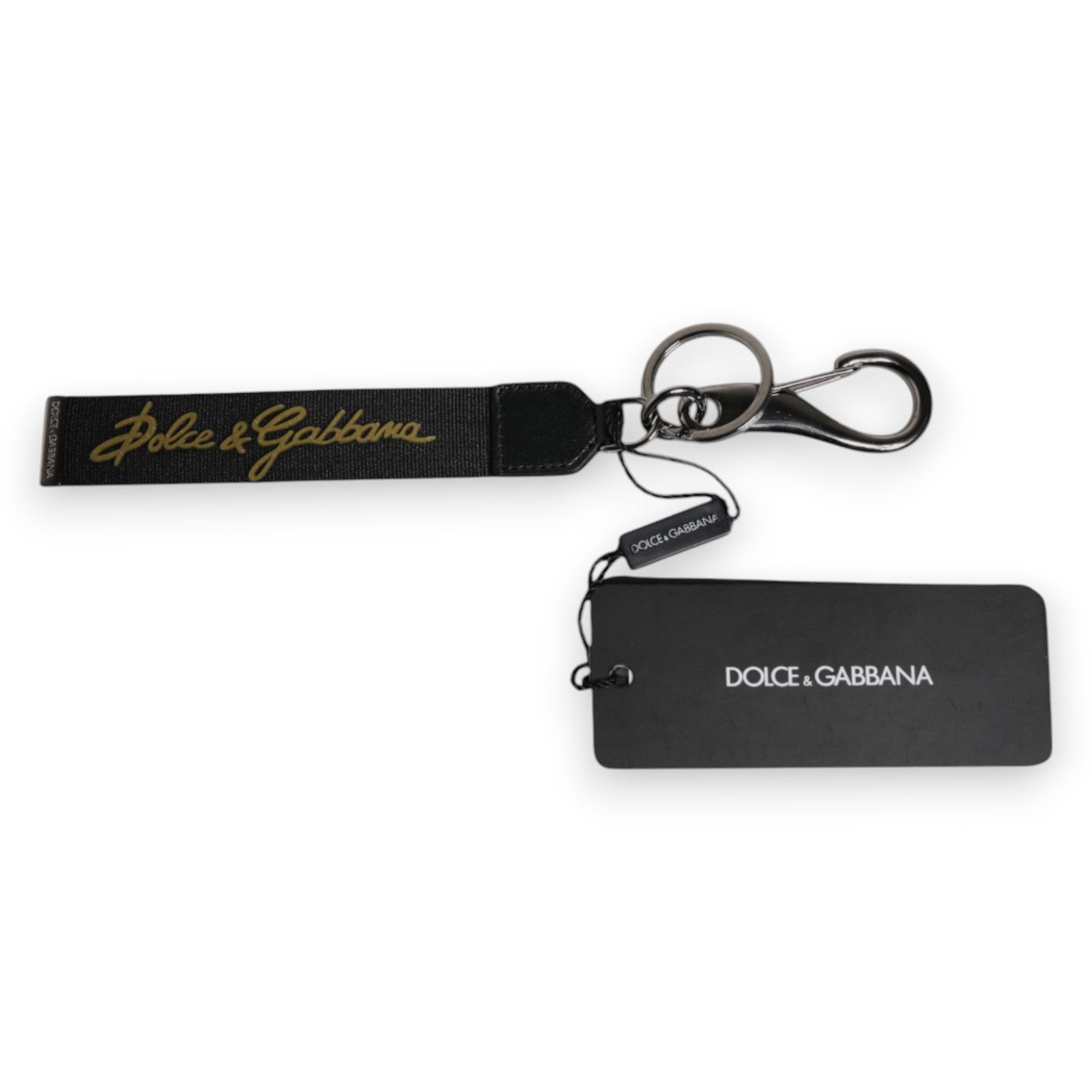 Dolce & Gabbana Black Logo Nylon Silver Brass Men Holder Keychain Keyring