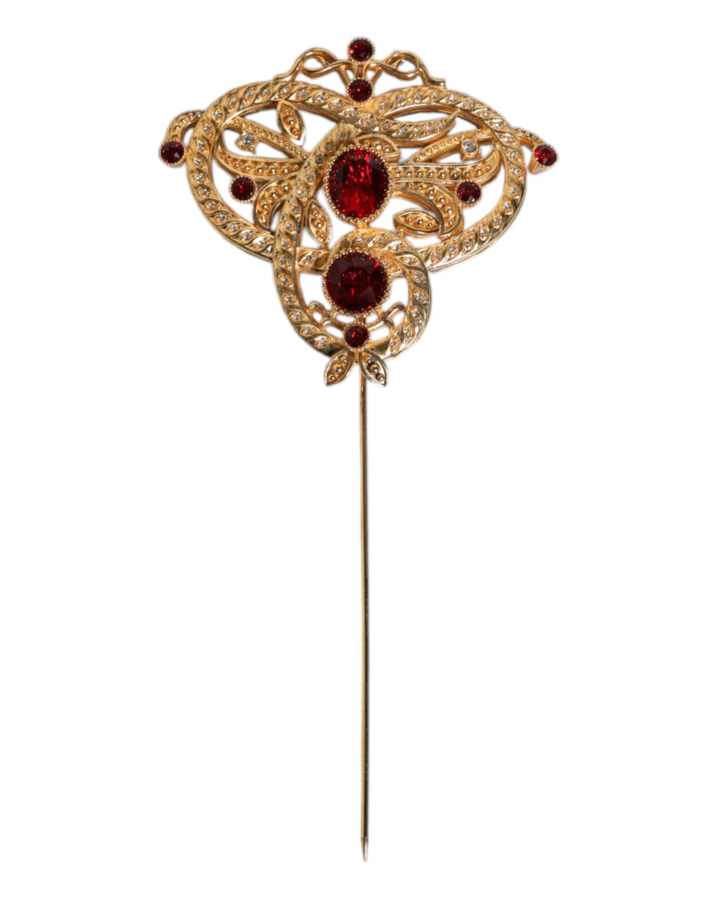 Dolce & Gabbana Gold Tone Red Crystal Embellish 925 Sterling Silver Pin