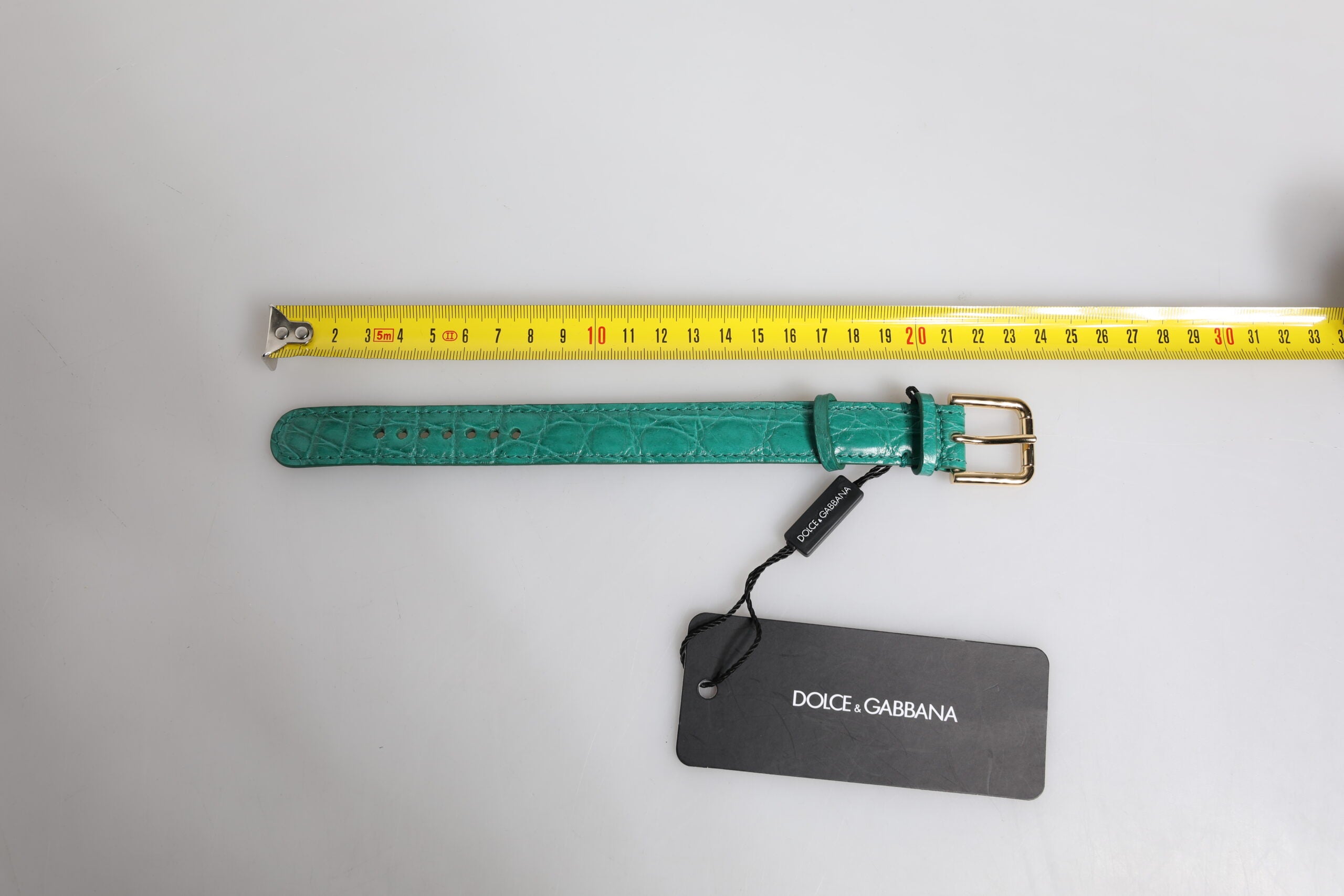 Dolce & Gabbana Green Exotic Leather Gold Tone Metal Buckle Armband