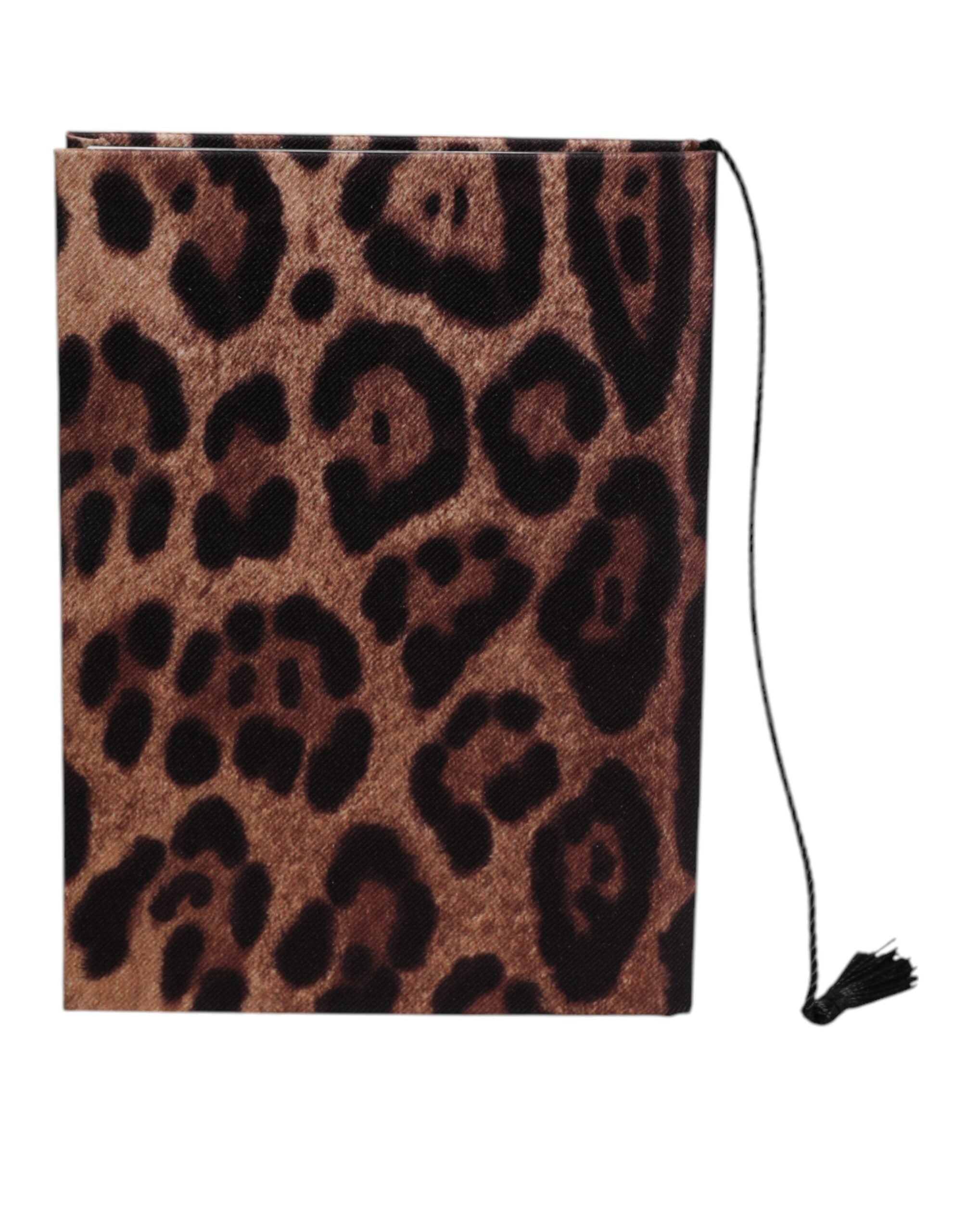 Dolce & Gabbana Brown Black Polyester Leopard Logo Print Small Notebook