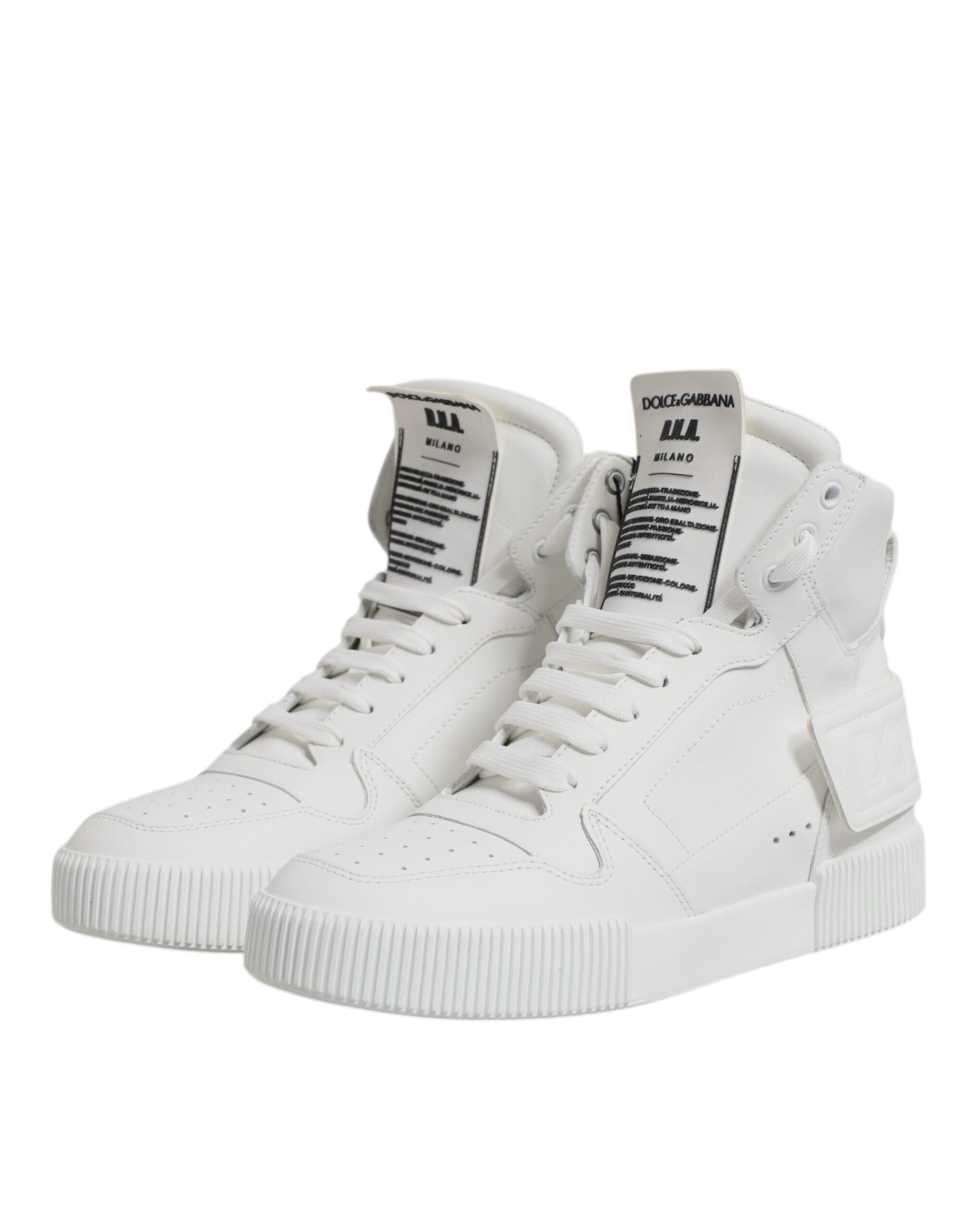 Dolce & Gabbana White Leather High Top Sneakers Shoes