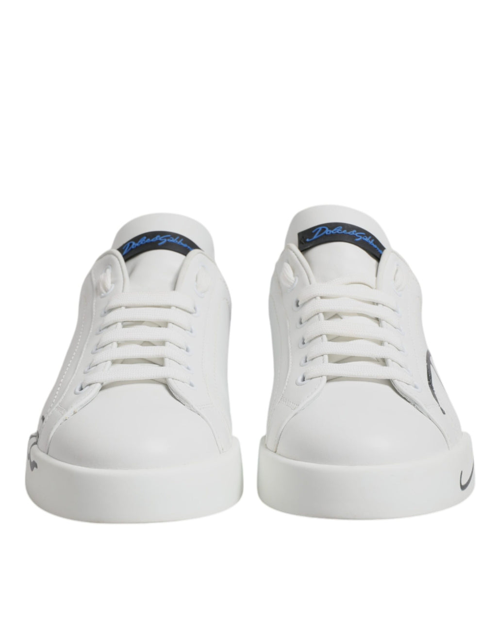 Dolce & Gabbana White Blue Leather Logo Low Top Sneakers Shoes