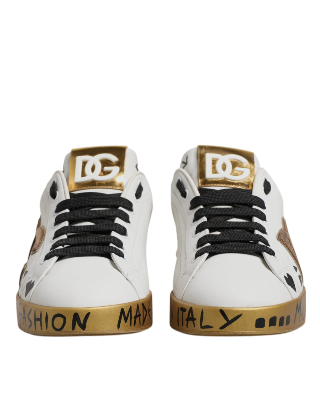 Dolce & Gabbana White Gold Crystal Logo Portofino Sneakers  Shoes