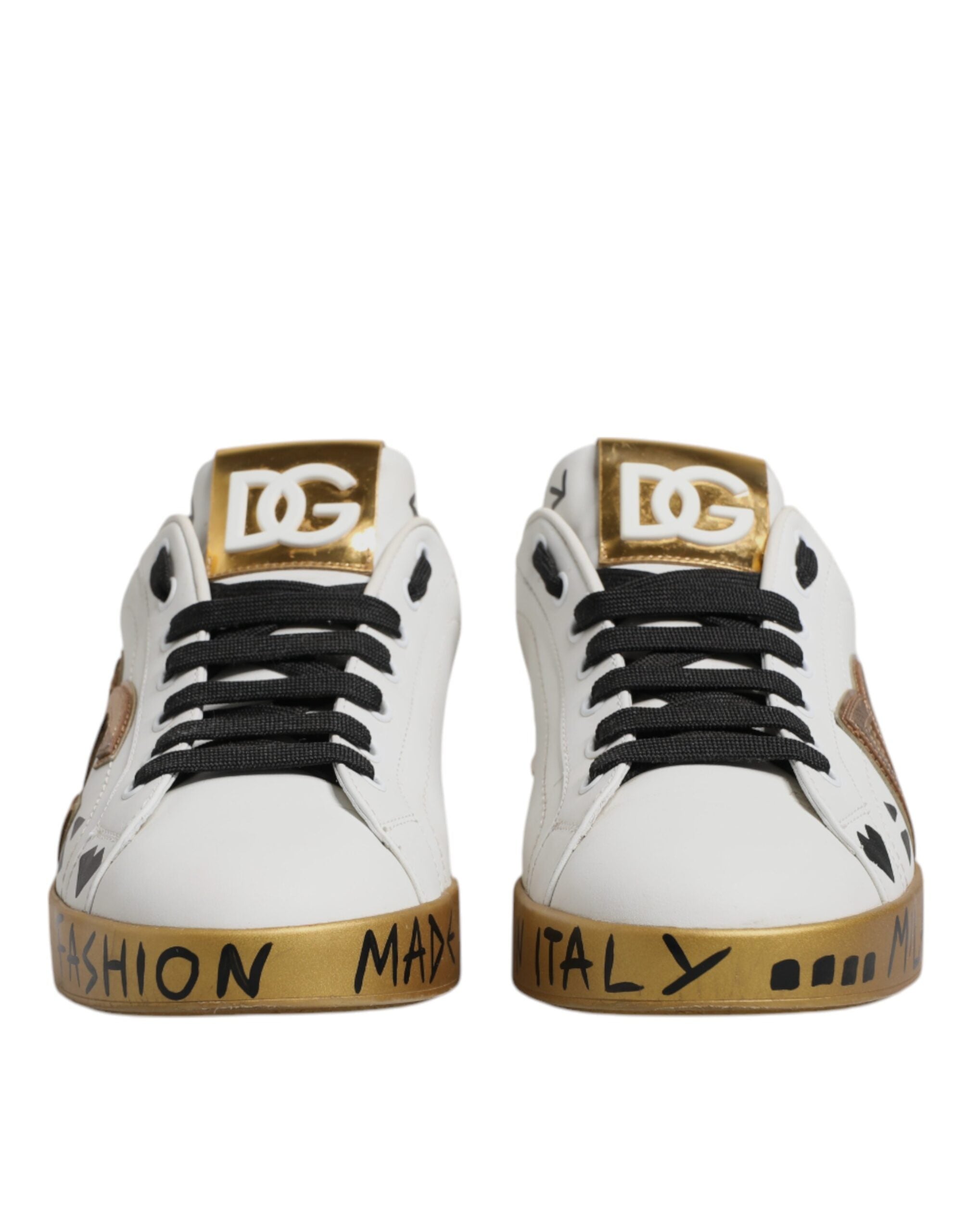 Dolce & Gabbana White Gold Crystal Logo Portofino Sneakers  Shoes