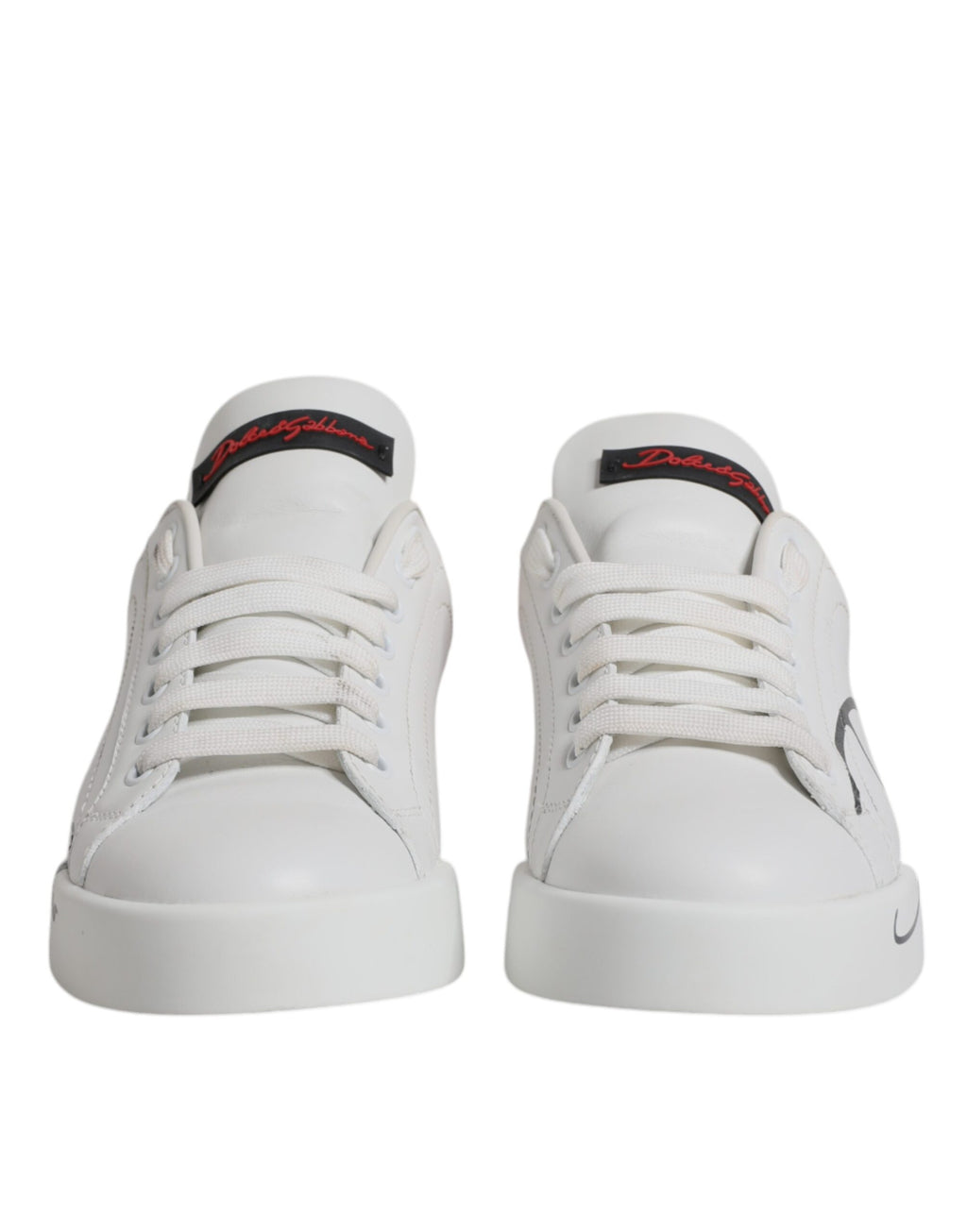 Dolce & Gabbana White Red Leather Logo Low Top Sneakers Shoes