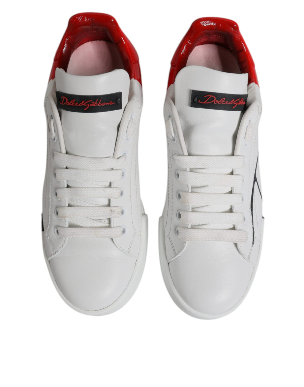 Dolce & Gabbana White Red Leather Logo Low Top Sneakers Shoes