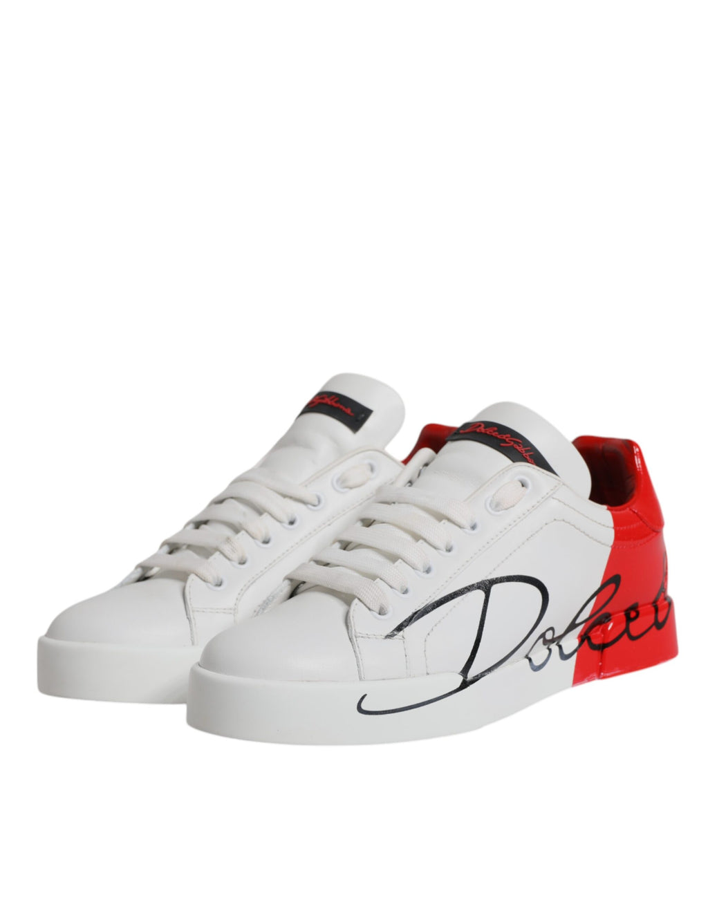 Dolce & Gabbana White Red Leather Logo Low Top Sneakers Shoes