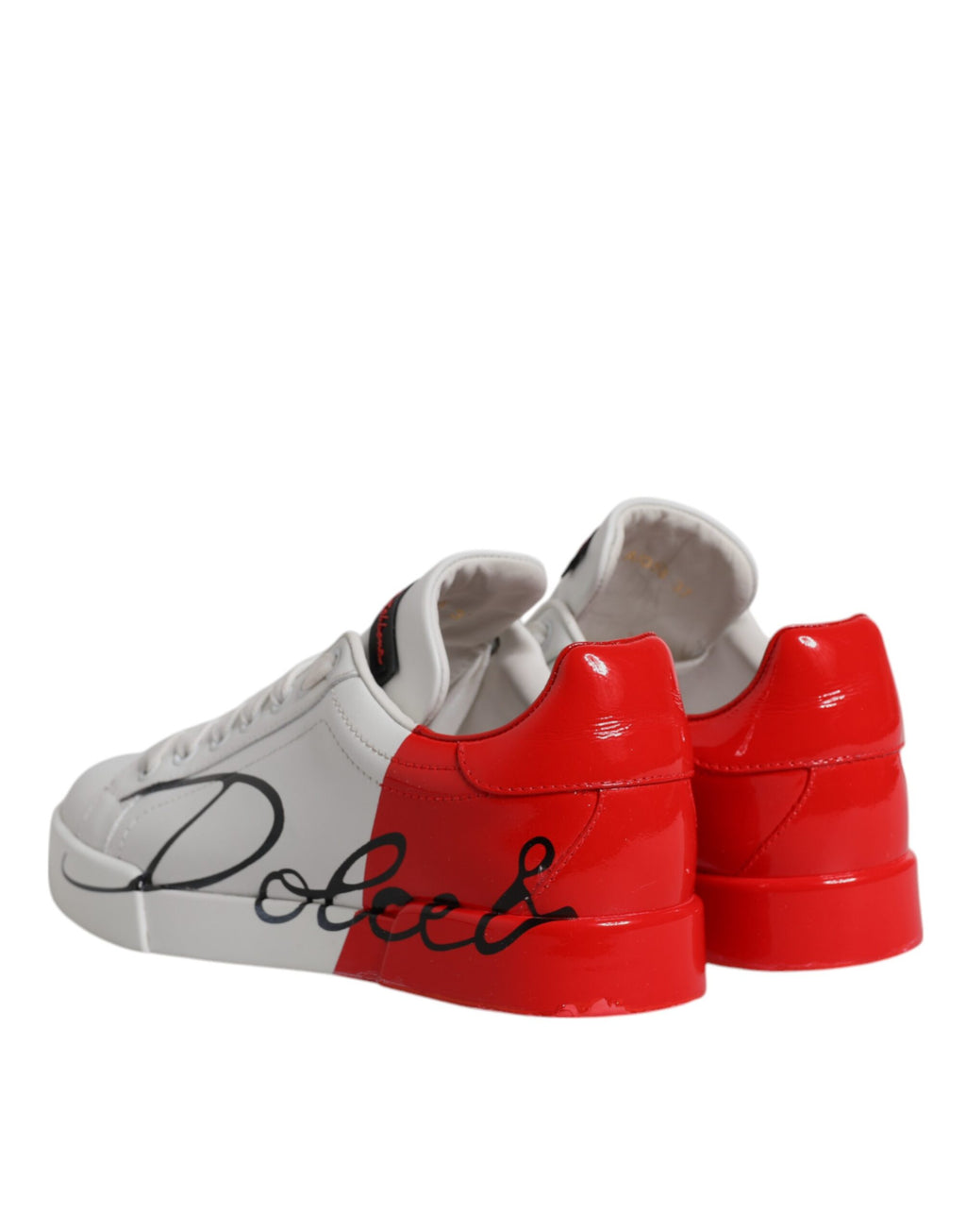 Dolce & Gabbana White Red Leather Logo Low Top Sneakers Shoes