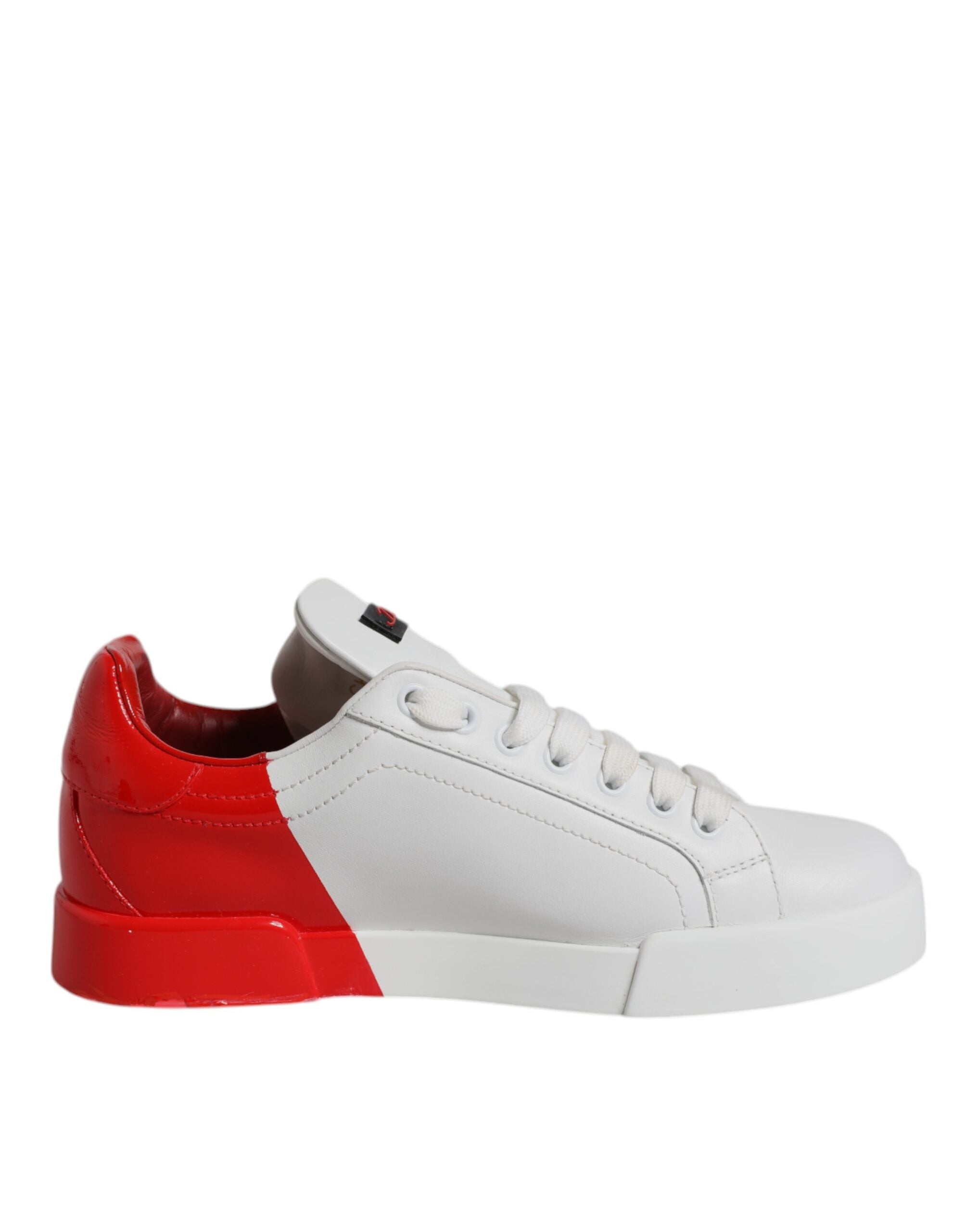 Dolce & Gabbana White Red Leather Logo Low Top Sneakers Shoes