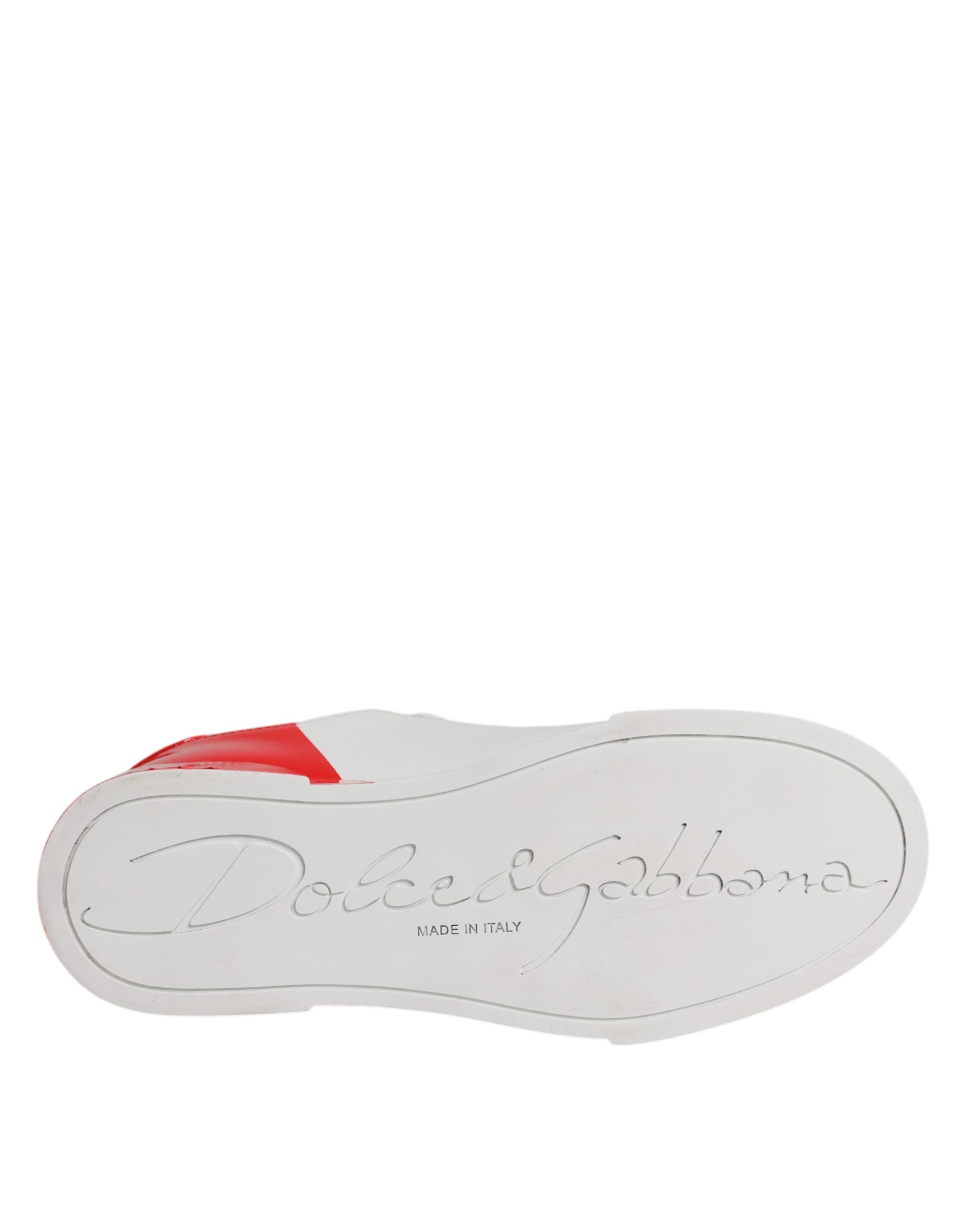 Dolce & Gabbana White Red Leather Logo Low Top Sneakers Shoes