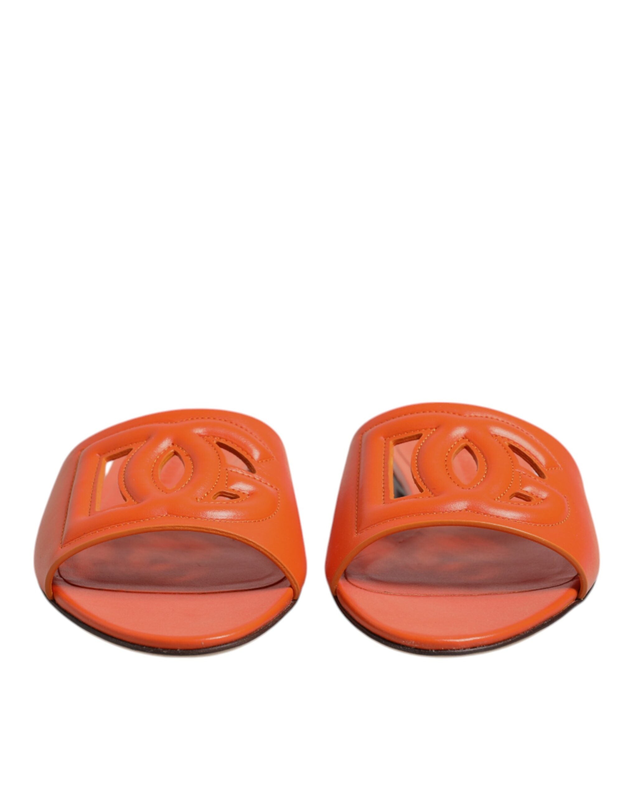 Dolce & Gabbana Orange Leather Logo Flats Sandals Shoes